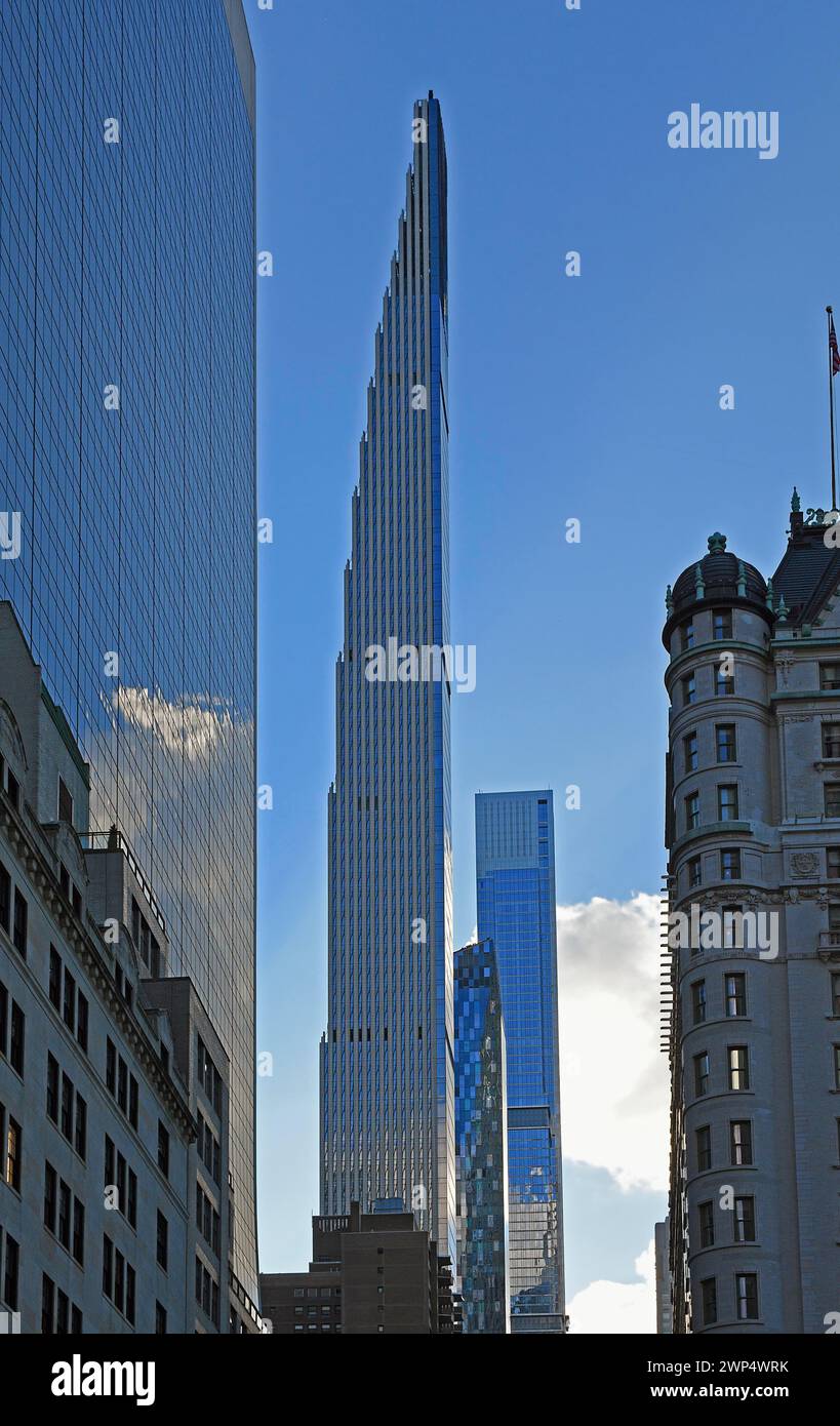 Lean skyscrapers 111 West, Central Park Tower, 520 Park Avenue, Midtown Manhattan, New York City, New York, Stati Uniti Foto Stock