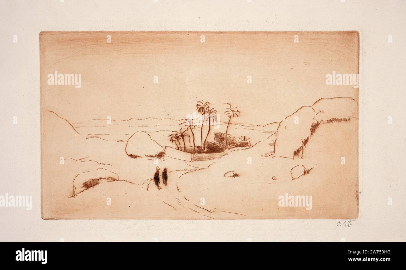 Il dipinto "Wüste" di Emil Orlik del 1912 mostra un paesaggio desertico egiziano con figure beduine, palme ed elementi di oasi, che illustrano il modernismo nell'arte dei primi anni del XX secolo. Foto Stock