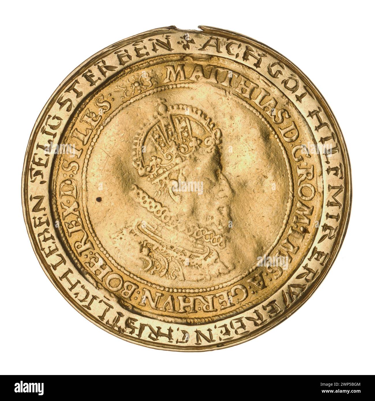 2 ducati (moneta nella cornice); Maciej II Asburgo (imperatore romano-tedesco; 1557-1619); 1613 (moneta) (1613-00-00-1613-00-00); Asburgo (famiglia), Maciej II (imperatore romano-tedesco-1557-1619), Maciej II (imperatore romano-tedesco-1557-1619)-iconografia, ordine della Runa d'oro, Wrocław (stemma), scudo municipale delle Erbe, monete in codice, Cocofanetto, monete in codice in codice in codice. busto da uomo, busto maschile in crisi, busto da uomo in armatura, ritratto maschile a destra, ritratti, ritratti dei governanti, scudo a quattro piste con campo cardiaco, stemma, scudi, scudi Foto Stock