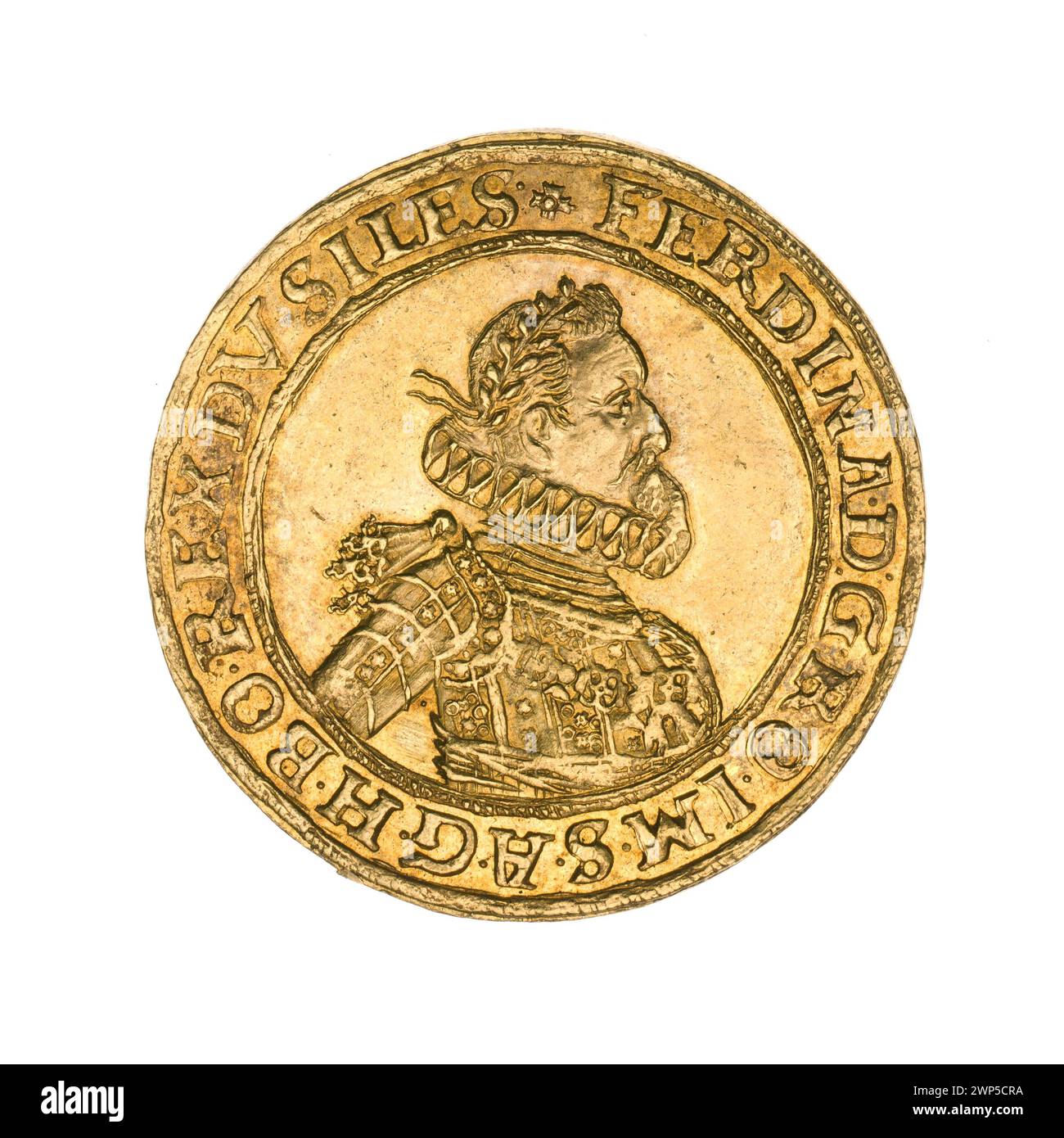 3 ducati; Ferdynand II Habsburg (imperatore romano-tedesco; 1617-1637), Rieger, Hans (1580-1653); 1622 (1622-00-00-1622-00-00); Ferdynand II (imperatore romano-tedesco-1617-1637), Ferdynand II (imperatore romano-tedesco-1617-1637 Wrocław) ordini, ritratto maschile a destra, ritratti, ritratti dei governanti, metà del sovrano nella corona d'alloro, semi-pino, metà del pino dei governanti, semi-allievi dei governanti in armatura, scudo a quattro piste con campo cardiaco, stemma, scudi, frassino Foto Stock