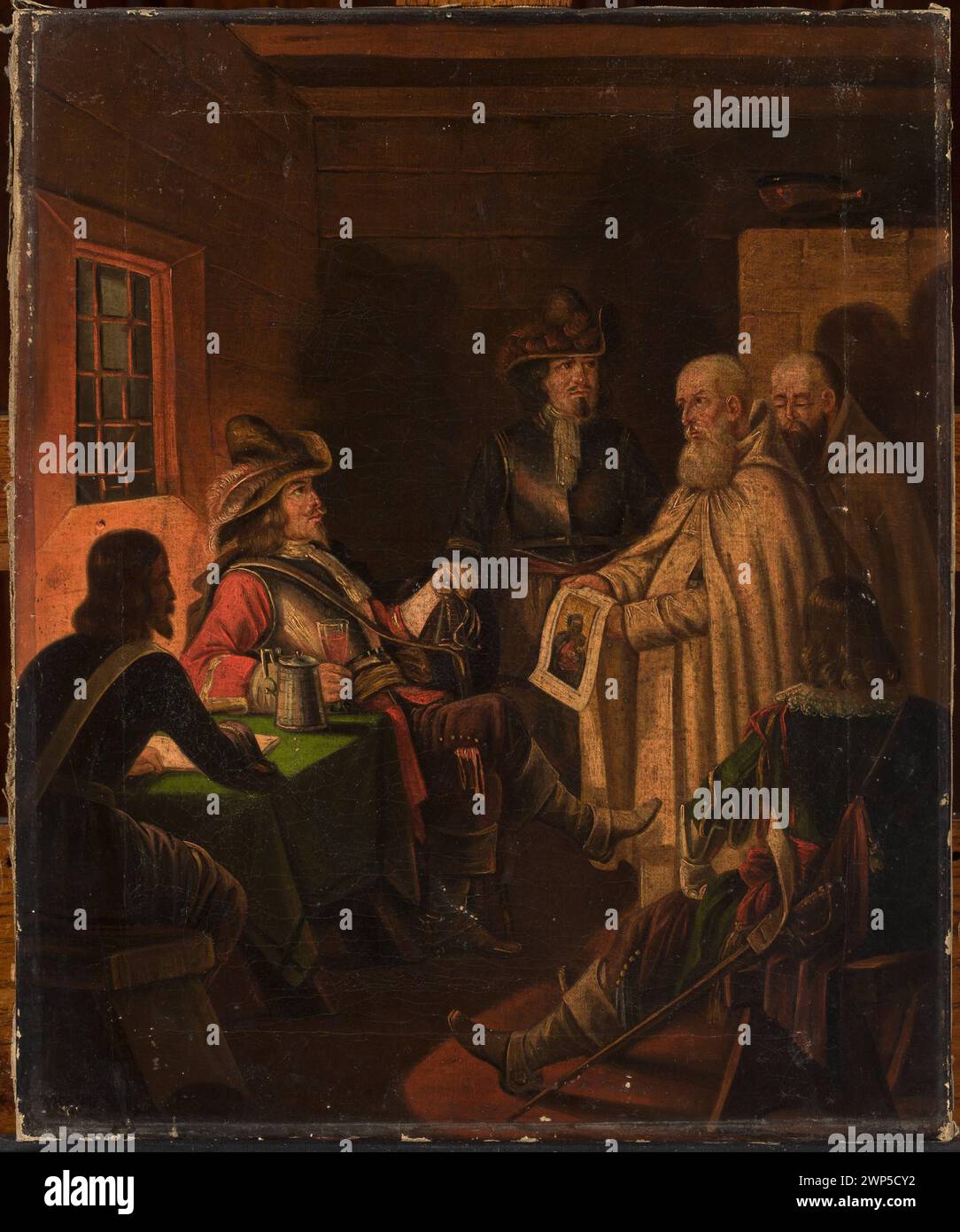 Un dipinto della metà del XIX secolo raffigura una scena storica che coinvolge i Paolini e le forze svedesi, mostrando figure militari, uniformi d'epoca e attività di battaglia. Foto Stock