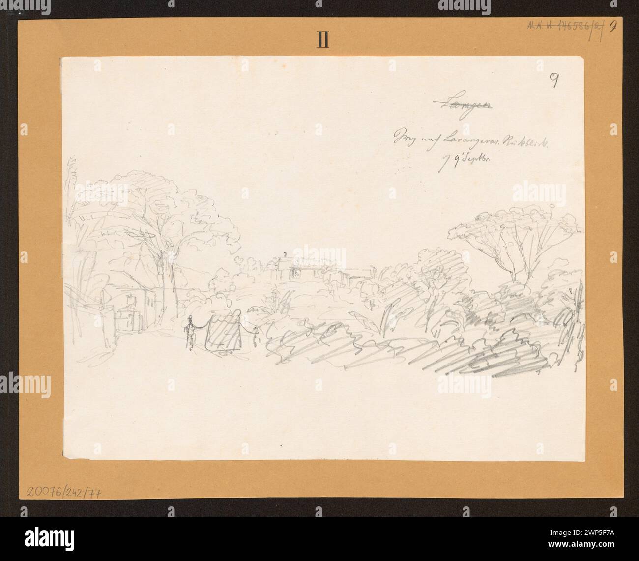 Vista della città di Laranjeiras in Brasile dal 1842, disegnata dal principe Adalberto di Prussia, che mostra l'architettura locale, le strade, i paesaggi e i dintorni esotici come parte dei suoi record di viaggio in Sud America. Foto Stock