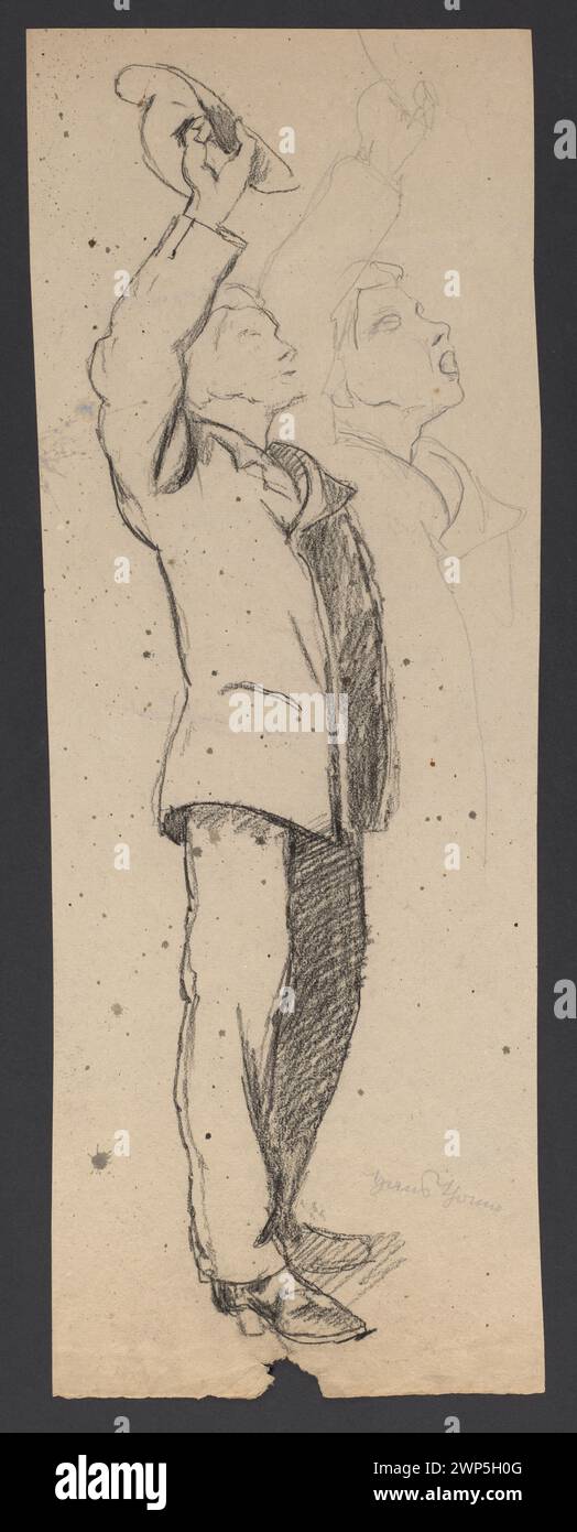 Uno studio di Hans Thoma che mostra un uomo in piedi che tiene un cappello con la mano destra, con un contorno ripetuto in semi-profilo, 1886. Foto Stock