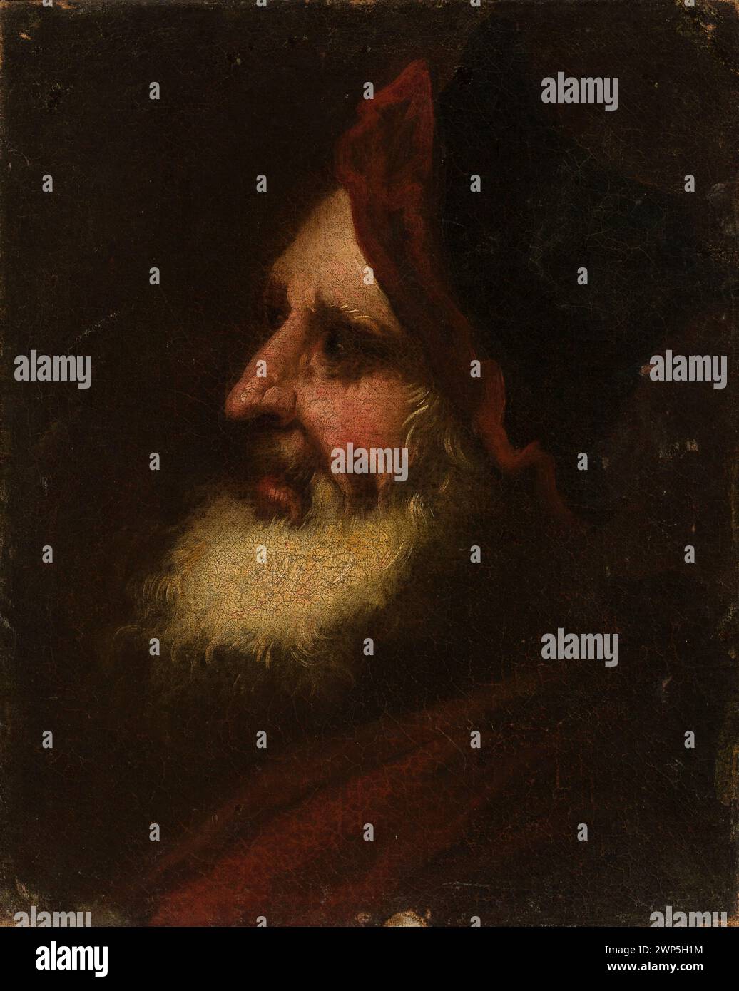 "Stella con traghetto grigio" è un dipinto italiano del XVII-XVIII secolo che raffigura uomini, vecchi e teste maschili, conservato nella collezione del Castello reale di Varsavia. Foto Stock