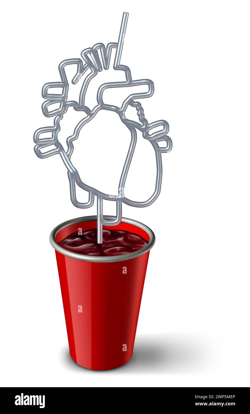 Bevande analcoliche e concetto di rischio per la salute del cuore come alto livello di glucosio o zucchero nelle bibite zuccherate come bevande analcoliche con squilibrio dell'insulina come medicina e. Foto Stock