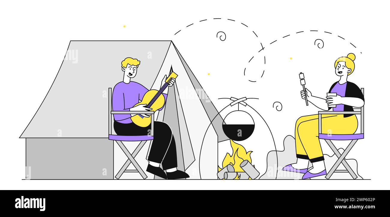 Persone con un vettoriale da campeggio Illustrazione Vettoriale