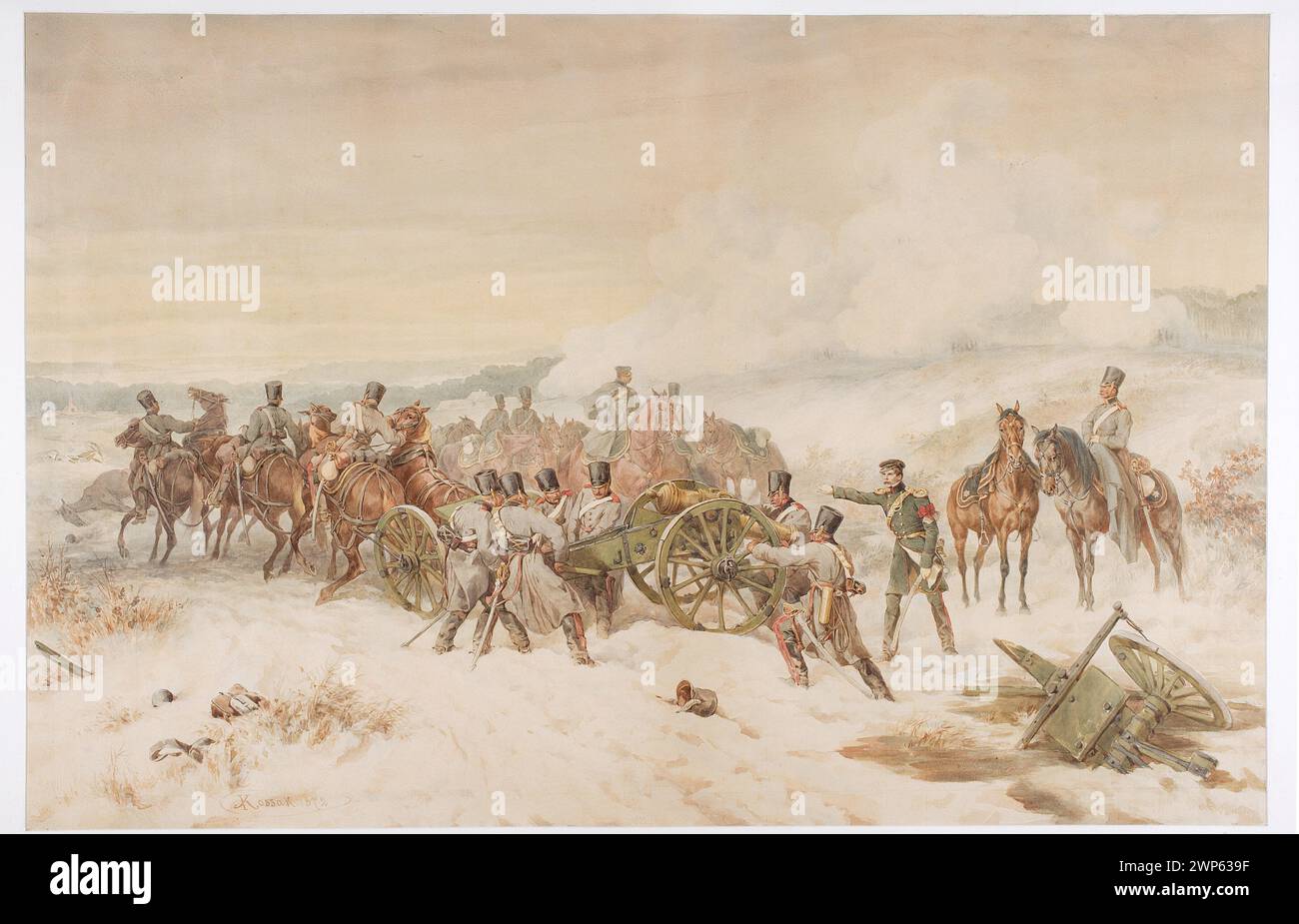 Cambio di posizione durante la battaglia di Wawrem 1831; Kossak, Juliusz (1824-1899); 1872 (1872-00-00-1872-00-00-00); Battaglia di Wawrem (1831), Pol, Wincenty (1807-1872)-illustrazione, XIX secolo (storia), XIX secolo (esercito), rivolta di novembre (1830-1831), acquisto (provenienza), inverno Foto Stock