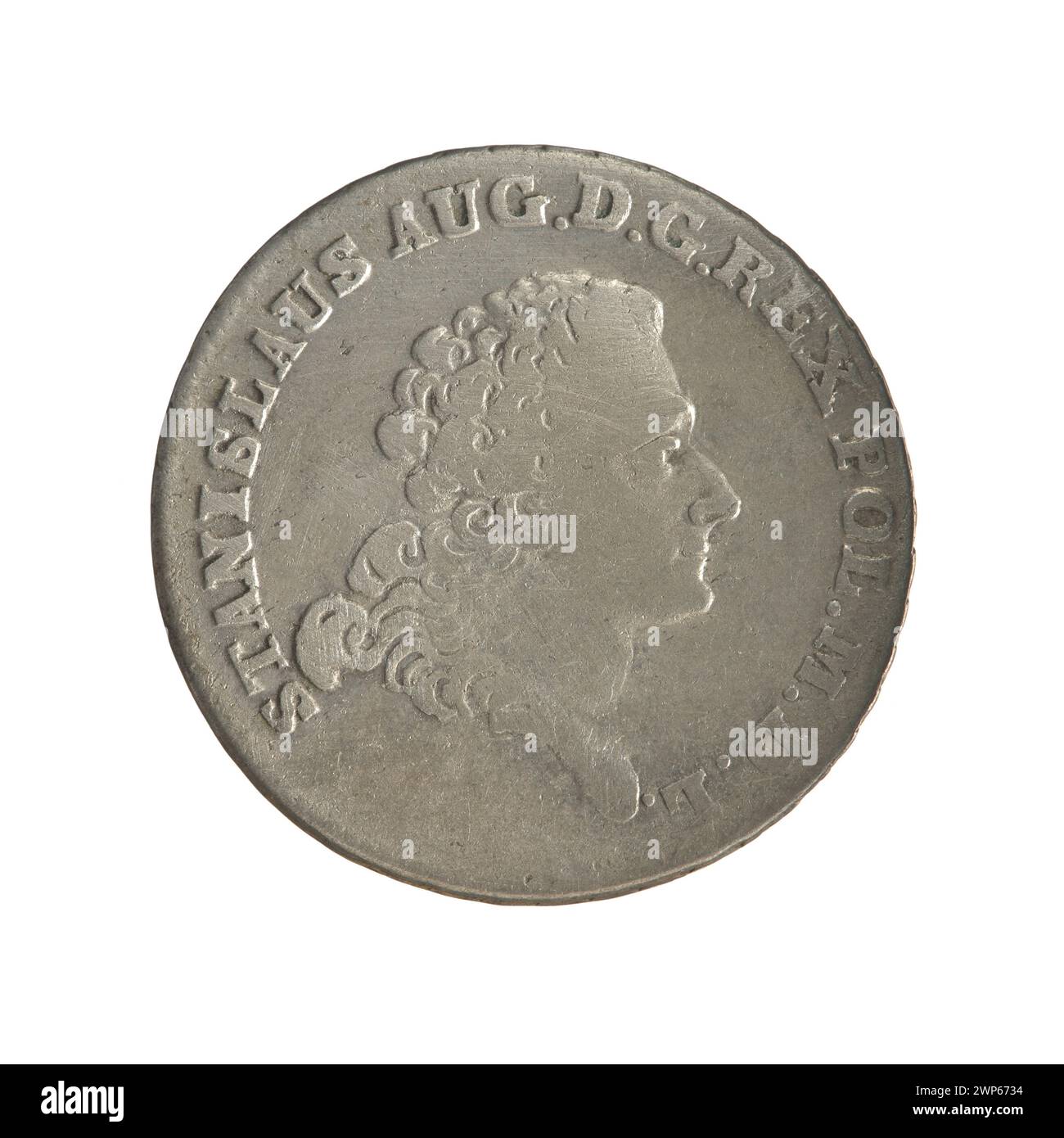 1768 moneta d'argento da 2 corone per il re Stanisław August Poniatowski, coniata da Fryderyk Wilhelm Sylm a Varsavia, con insegne reali e segni di taglio. Foto Stock