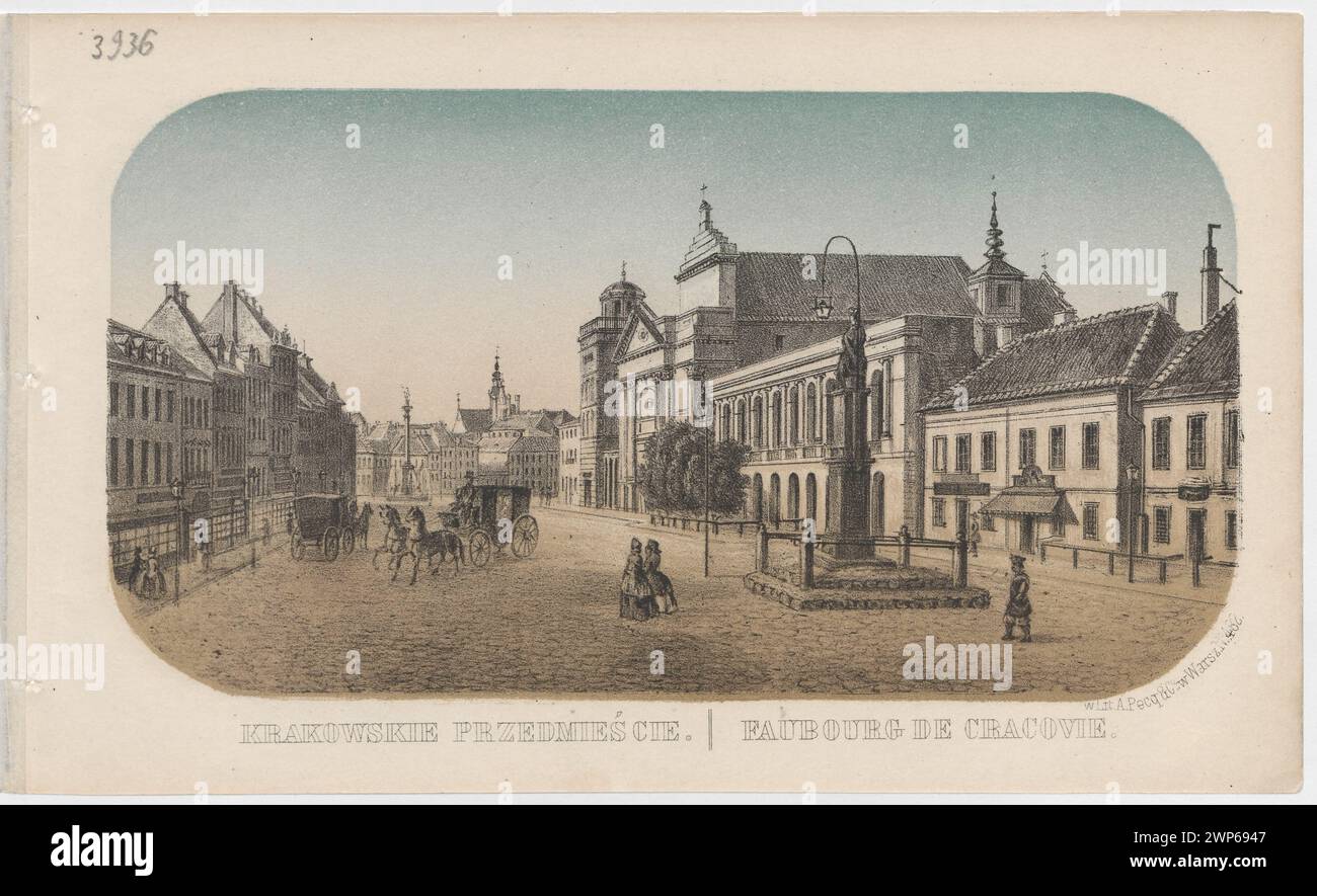 Krakowskie Przedmie Cegli Ski, Julian (1827-1910), PECQ, Adolf & Co. (Varsavia; Litografico Zak FL. 1856-1859); 1859 (1859-00-00-1859-00-00); colonna di Zygmunt (Varsavia), Krakowskie Przedmieście (Varsavia - via), società per la cura dei monumenti del passato (Varsavia - 1906-1944) - collezione, Varsavia (Voivodato della Masovia), Dorowy, chiesa di San Anna (Varsavia - Śródmieście), lanterne di strada Foto Stock