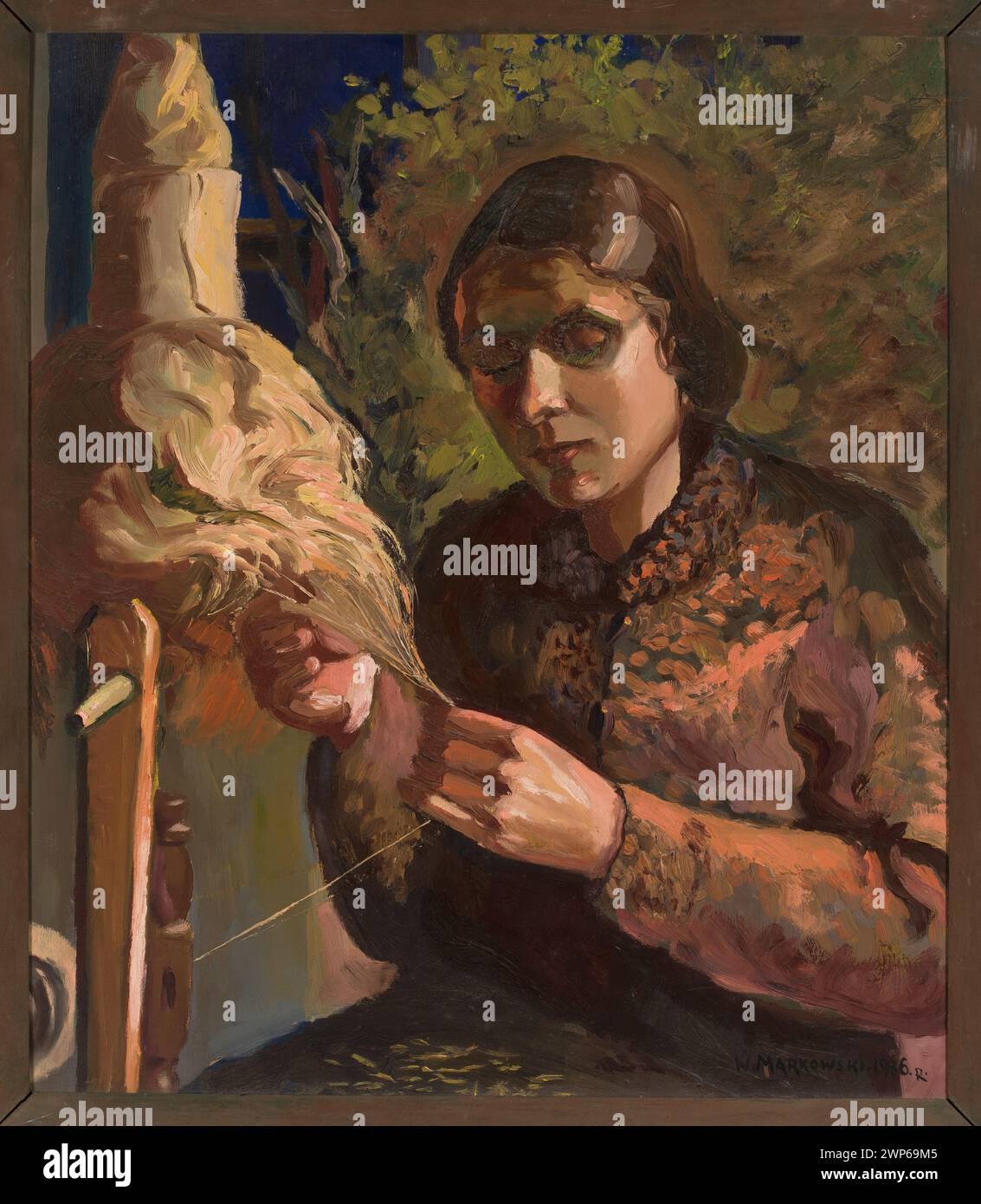 Pittura contemporanea "con una divisione" di Wacław Markowski, 1936, raffigurante modelli di tessitura, che riflettono collezioni d'arte polacche interbelliche. Foto Stock