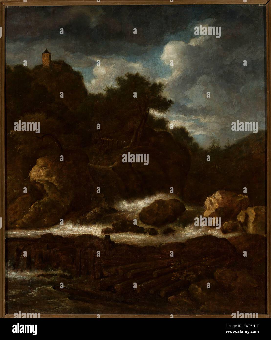 Un dipinto dell'inizio del XIX secolo che raffigura un paesaggio di montagna con rocce, ruscelli e un cielo nuvoloso, illustrando il terreno naturale e le condizioni atmosferiche. Foto Stock