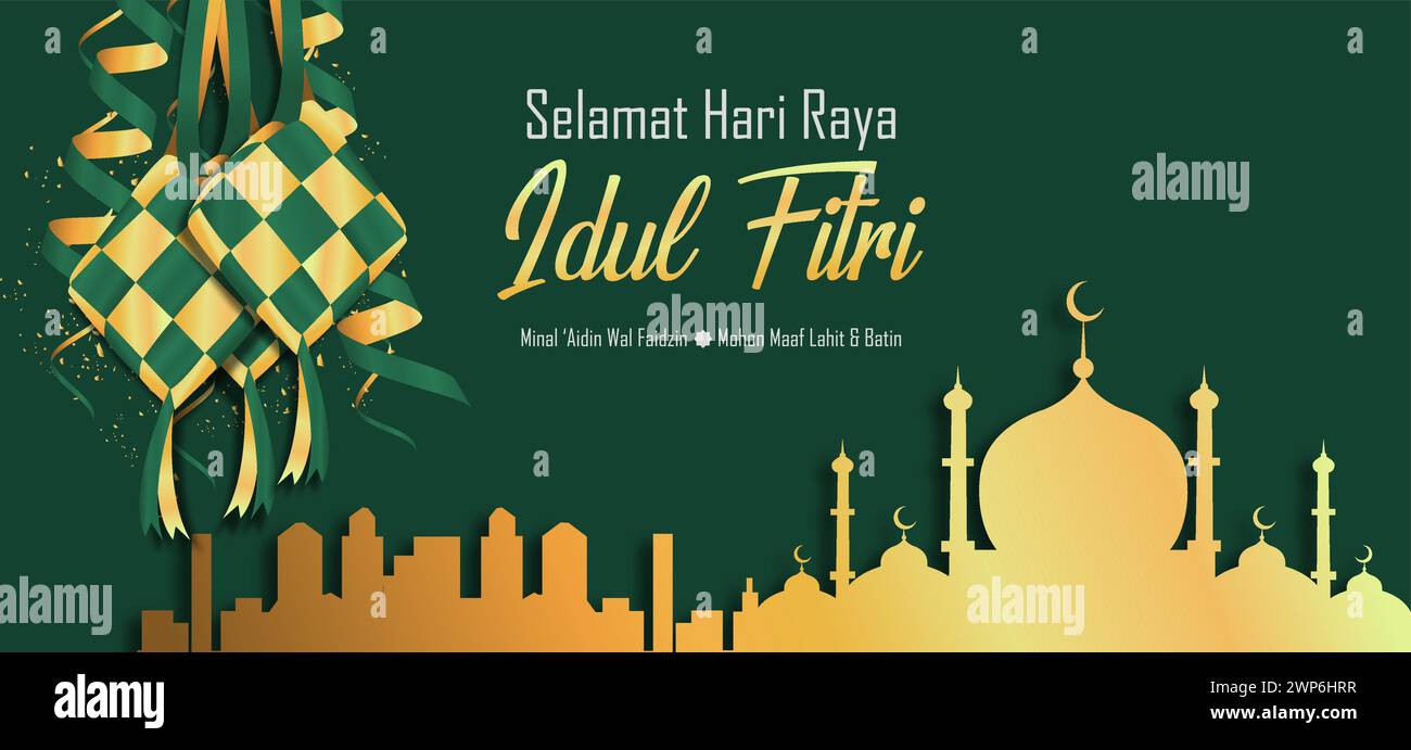 Selamat Hari Raya Idul Fitri che significa : Happy Eid Mubarak per Moslem People Vector Illustration Illustrazione Vettoriale