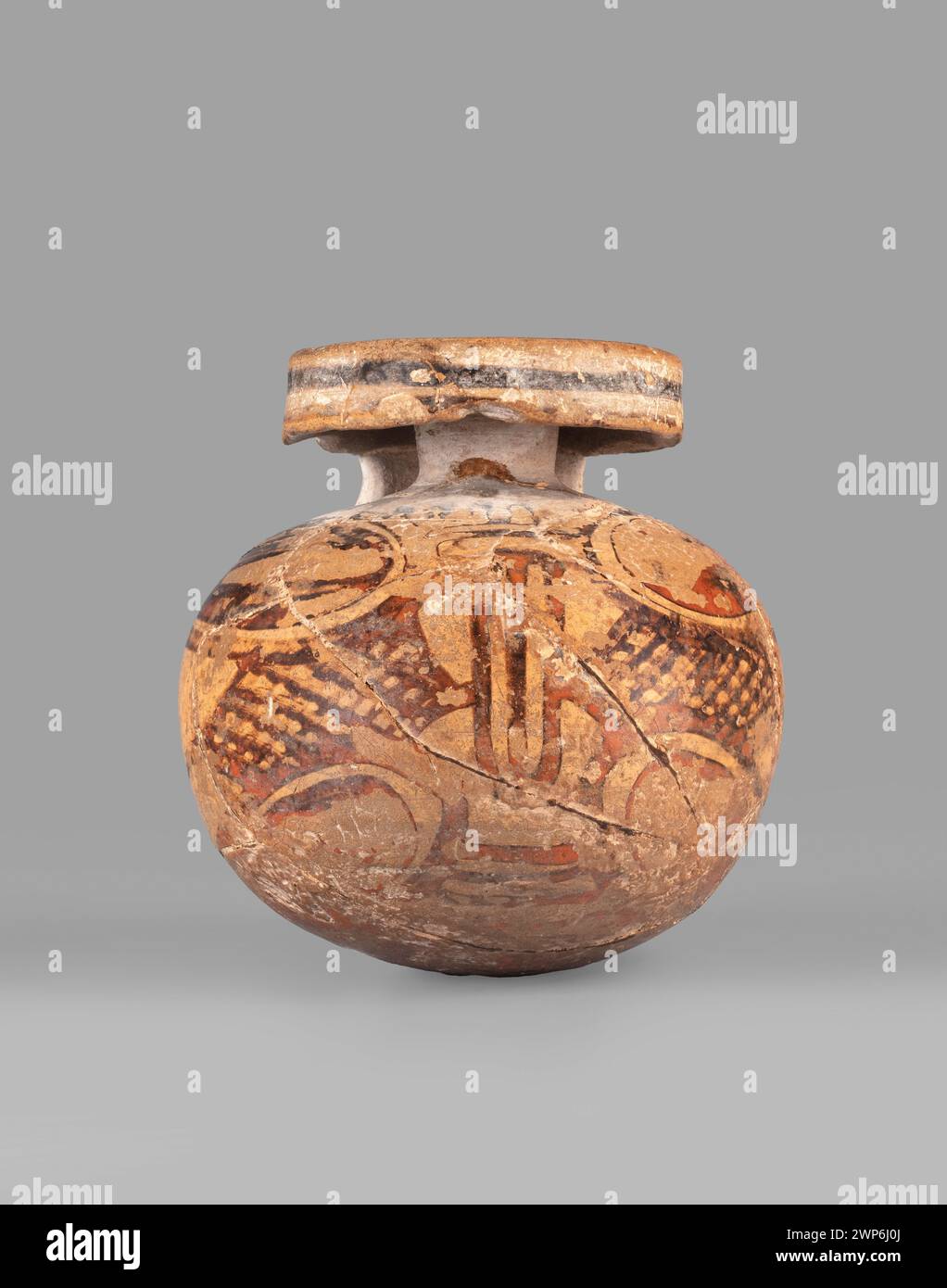 Orientalizzando le mongolfiere dal 580-550 a.C., piccola nave in ceramica decorata con motivi influenzati dall'arte del Mediterraneo orientale. Foto Stock