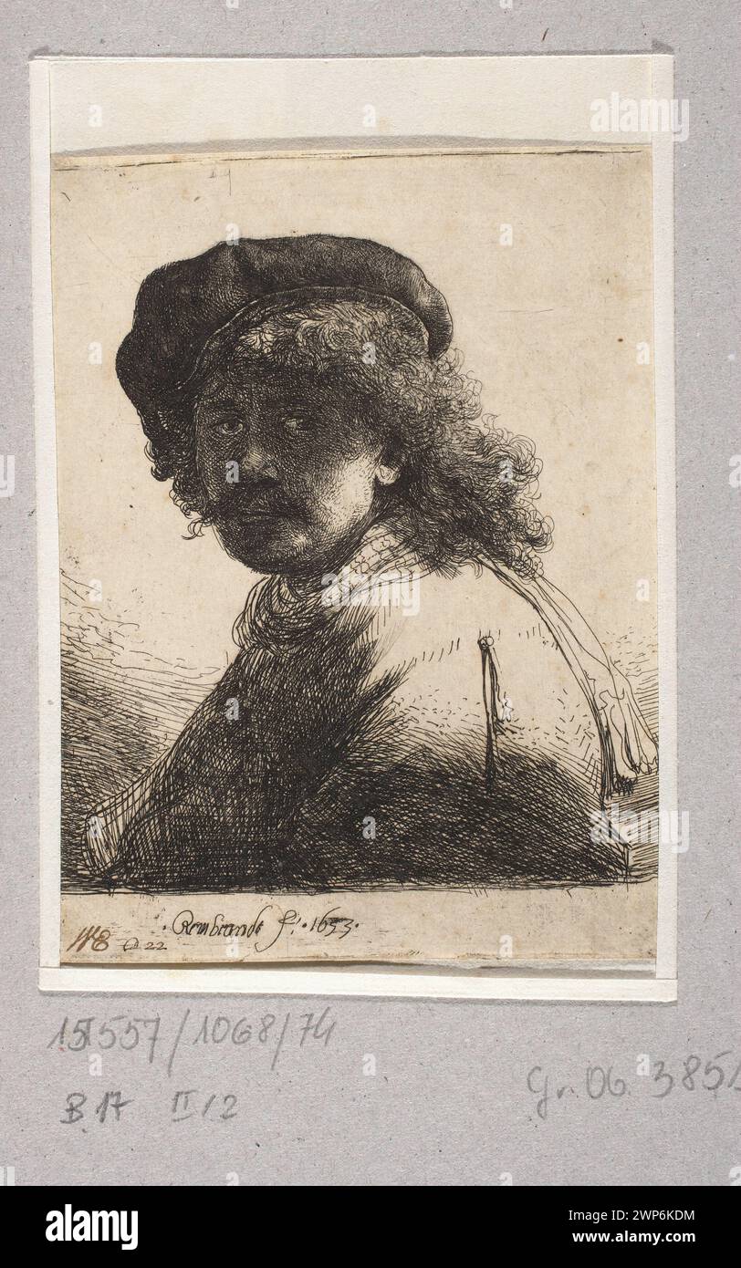 Autoritratto in berretto e scialle; Rijn, Rembrandt Van (1606-1669); 1633 (1633-00-00-1633-00-00); Esdaile, William (1758-1837)-collezioni, Grohman, Henryk (1862-1939)-Collection, Paesi Bassi, Rembrandt van Rijn (1606-1669), Rembrandt van Rijn (1606-1669)-iconografia, Vivant Denon, Dominique, ( 1747-1825) - collezioni, XVII secolo, autoritratti, grafica olandese, olandese (cultura), stampe di stato, ritratti, ritratti di artisti, ritratti di uomini, acquisto (provenienza) Foto Stock