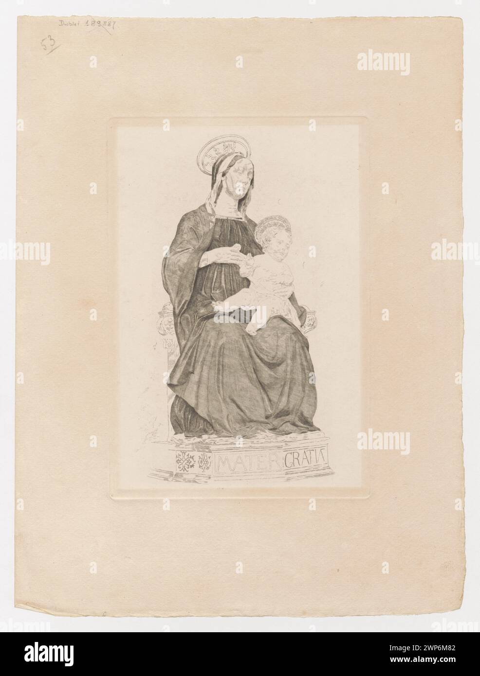 La Vierge et l'Onfant Jésus, Stan III; Jasi Ski, Feliks Stanis AW (1862-1901), Benedetto da Maiano (1442-1497), Chardon, Charles (Parigi; stampante; FL. CA 1830-1890; st.); 1888 (1888-00-00-1888-00-00);Gesù bambino (iconogr.), Gazette des Beaux-Arts (rivista - Parigi - 1859-2002) - illustrazioni, Maria (madre di Gesù Cristo), Wellsz, Leopold (1882-1972), Wellisz, Leopold (1882-1972) - collezione , grafica francese, grafica polacca, grafica riproduttiva, grafica, stampe di stato, Polonia (cultura), sculture, acquisto (provenienza) Foto Stock