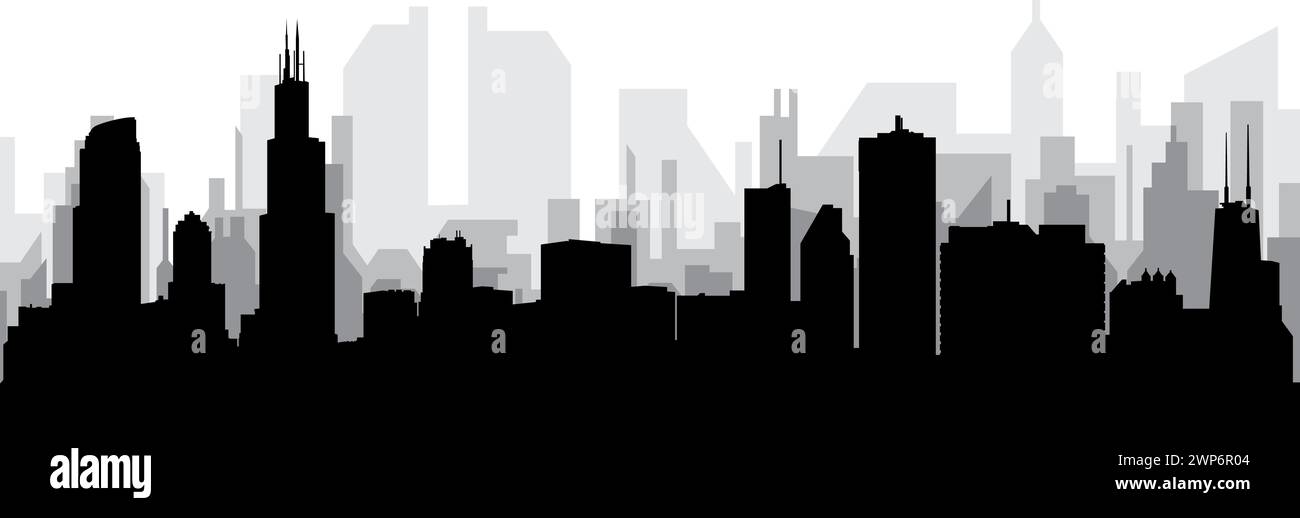 Panorama cittadino dello skyline di CHICAGO, STATI UNITI D'AMERICA Illustrazione Vettoriale