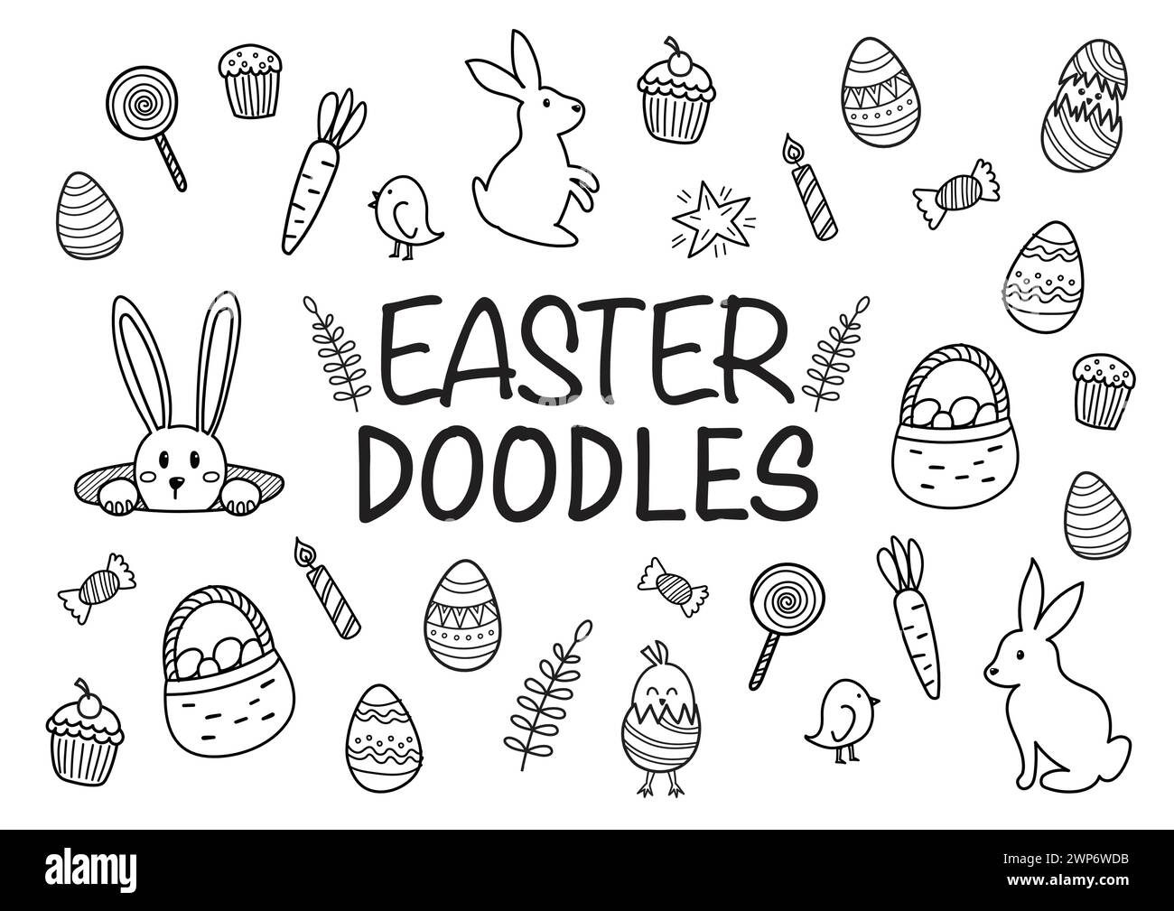 Pasqua scarabocchiano icone disegnate a mano. Illustrazione vettoriale Illustrazione Vettoriale