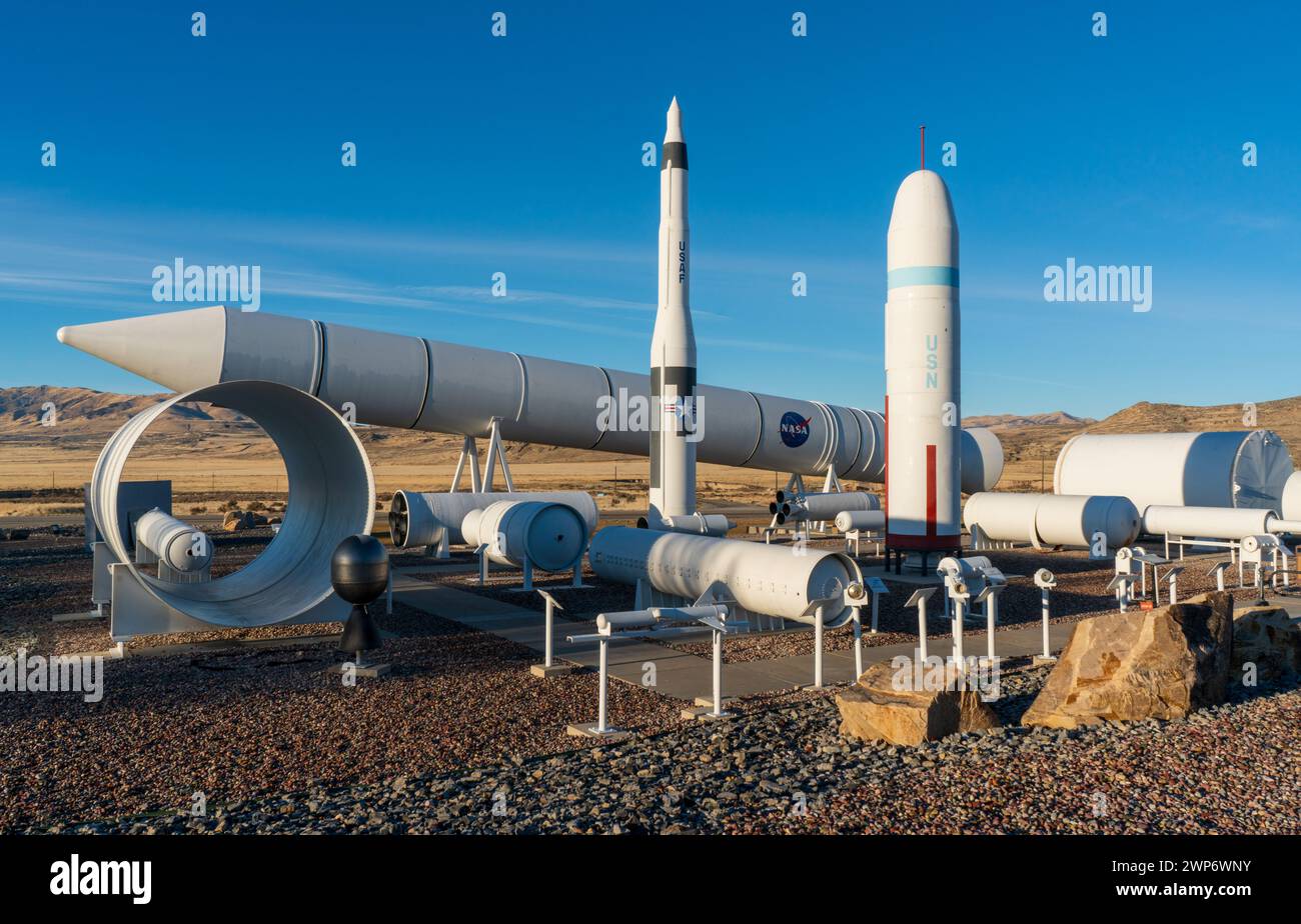 Razzi e missili all'ATK Rocket Garden di Corinne, Utah, USA Foto Stock