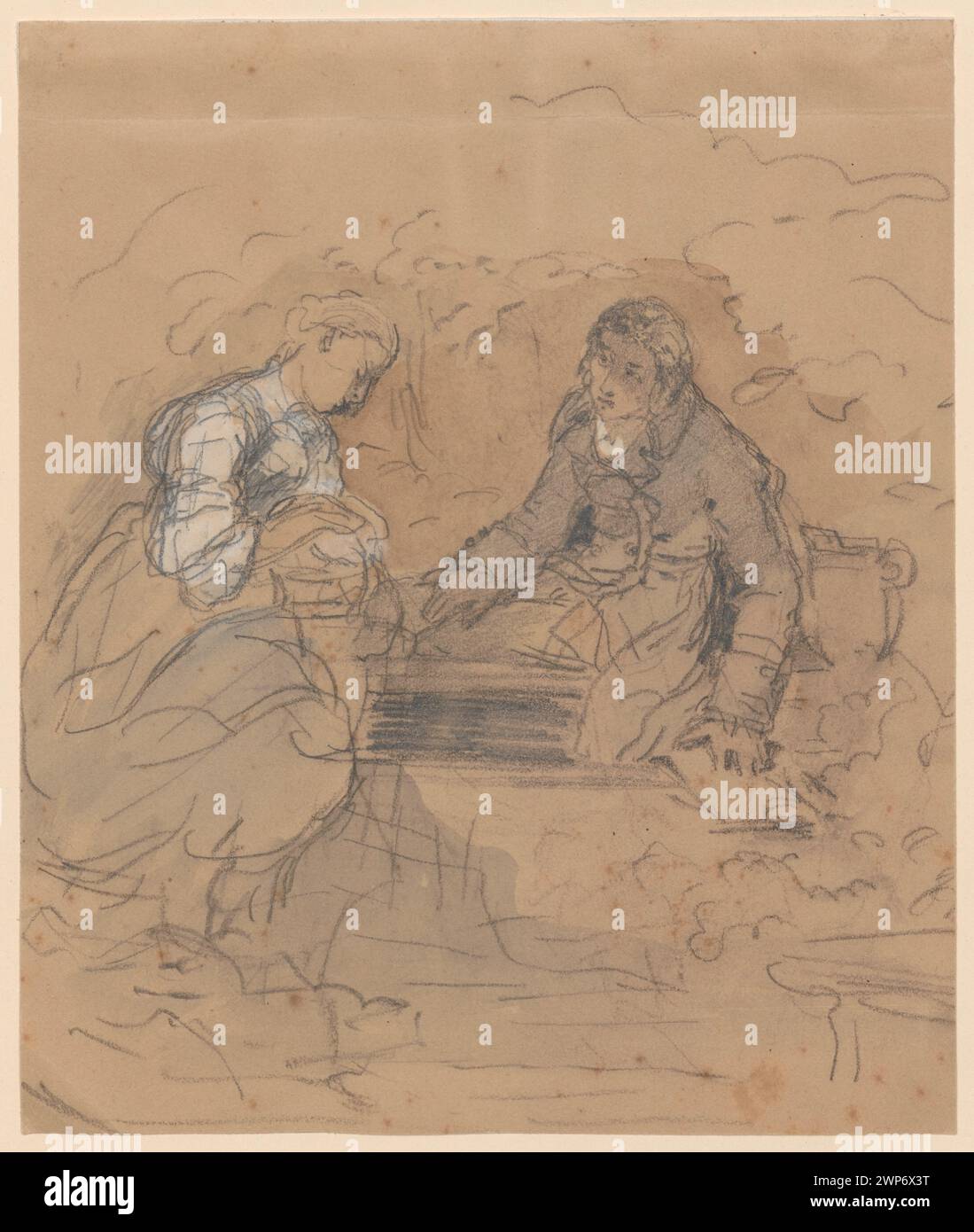 Herman e Dorota; Scholtz, Julius (1825-1893); 1850-1893 (1850-00-00-1893-00-00);Goethe, Johann Wolfgang von (1749-1832)-Illustration, Goethe, Johann Wolfgang von (1749-1832). Hermann und Dorothea, Schlesisches Museum der Bildenden Künste (Wrocław - 1880-1945) - collezione, Scholtz, Hanna (FL. CA 1912) - Dar, Biedermeier (stile), illustrazioni per poesie, disegni tedeschi, studi per dipinti Foto Stock