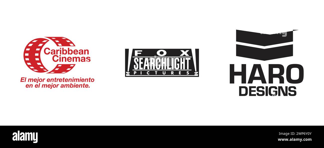 Haro Designs, Caribbean Cinemas , Fox Searchlight Pictures . Collezione di logo del marchio più popolare. Illustrazione Vettoriale