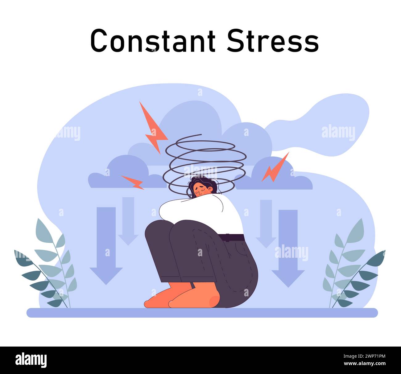 Attacco di panico. Disturbo di salute mentale. Fobia, frustrazione e sollecitazione costante. Psicoterapia e idea di supporto emotivo. Illustrazione vettoriale piatta Illustrazione Vettoriale