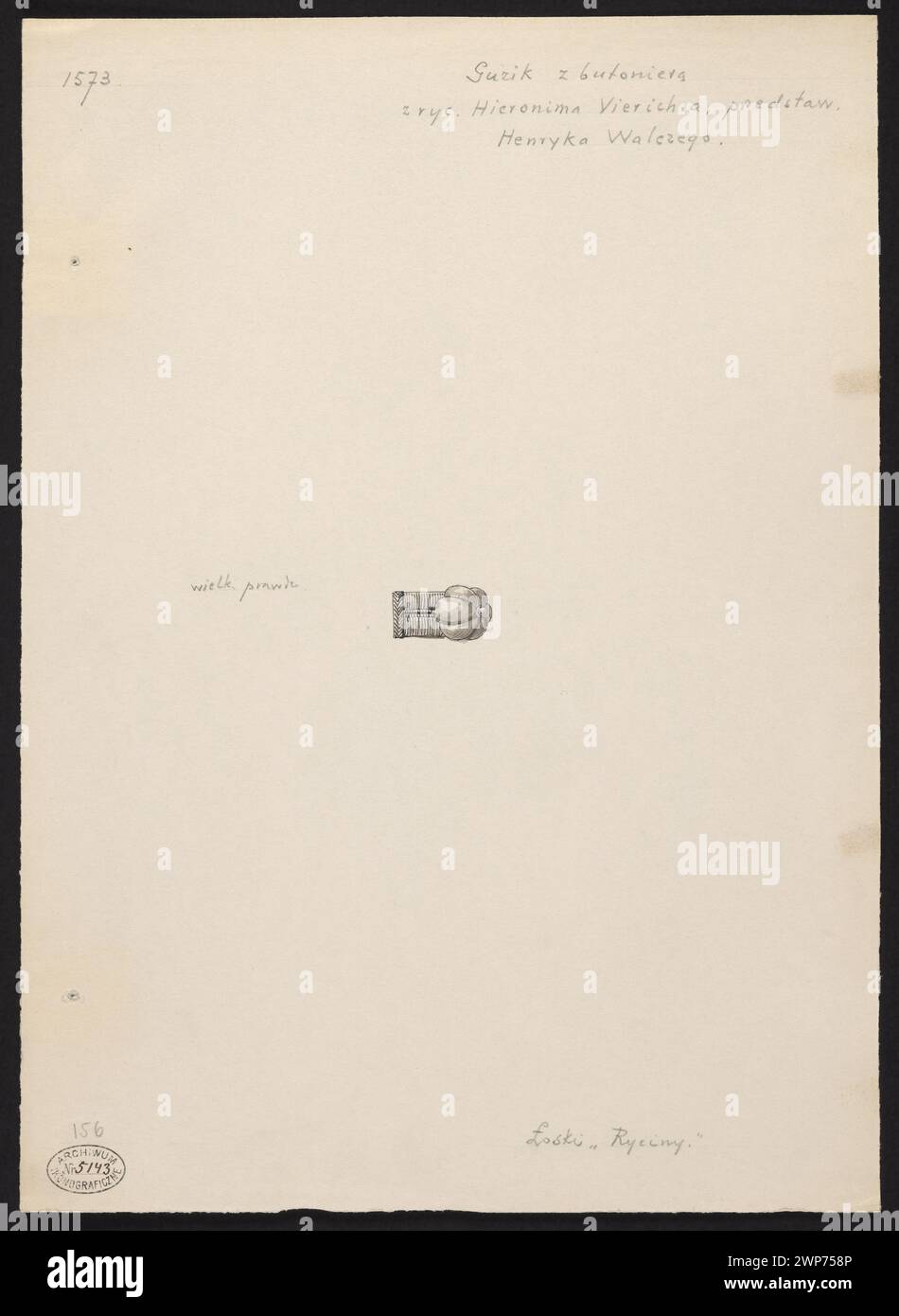 Dettagli incisivi che mostrano un bottone a bottone dall'illustrazione di Henry Walesego, parte di incisioni polacche e straniere del XVI-XVIII secolo documentate nel 1915. Foto Stock