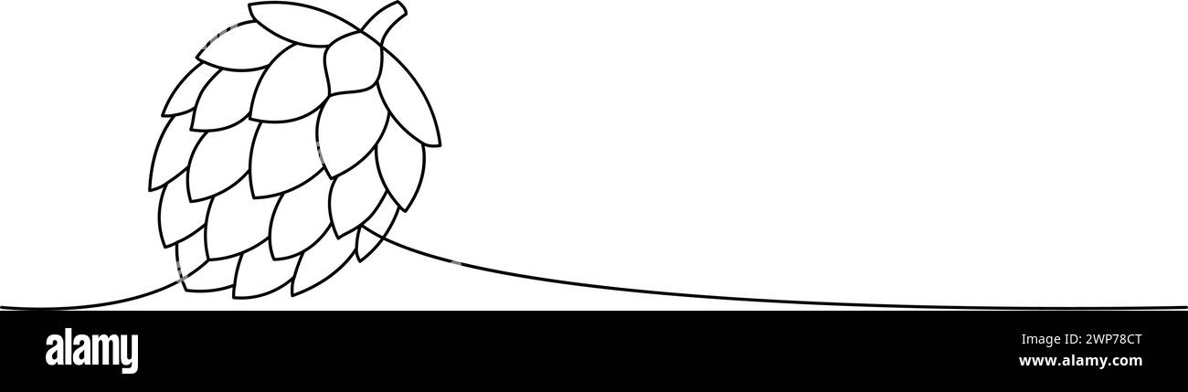 Cono Hop per l'industria della birra disegno continuo su una linea. Illustrazione continua di una riga dei prodotti da pub della birra. Illustrazione lineare vettoriale. Illustrazione Vettoriale
