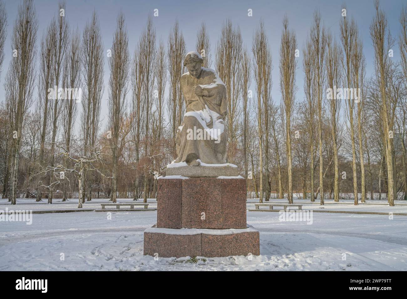 Statua Mutter Heimat, Vorplatz, Sowjetisches Ehrenmal, Inverno, Treptower Park, Treptow, Treptow-Köpenick, Berlino, Deutschland Foto Stock
