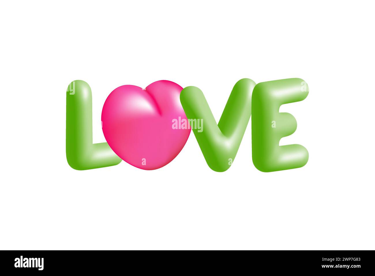 Adoro il design delle illustrazioni vettoriali di testo in 3d verde e rosa. Decorazioni per feste di San Valentino o nuziali. Illustrazione Vettoriale