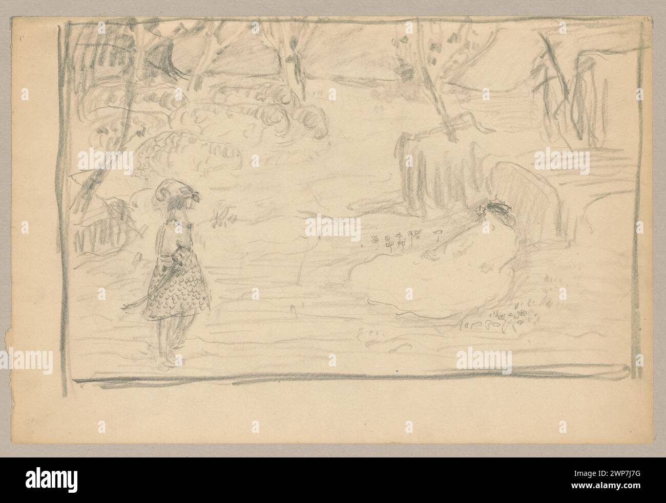 Illustrazione di Tadeusz Makowski intorno al 1907 raffigurante una scena fiabesca con figure, elementi narrativi e composizione fantasiosa. Foto Stock