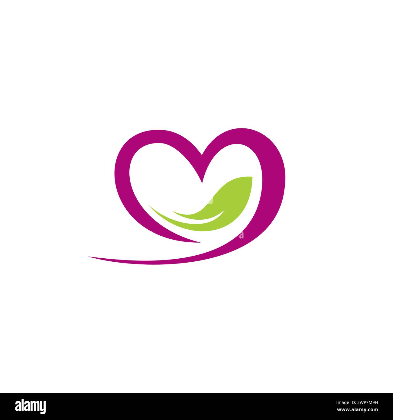 Logo Heart Leaf. Logo Love Nature. Icona lamella Illustrazione Vettoriale