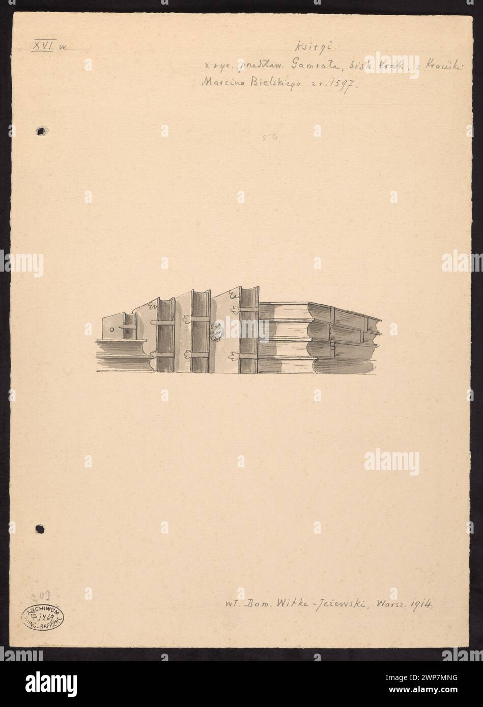 Illustrazione tratta da un libro che mostra il vescovo Piotr Gamrat, dalla cronaca di Marcin Bielski del 1597, dalla collezione di Dominik Witke-Je Ewski, documentata nel 1914 da W. Adys Sztolcman. Foto Stock