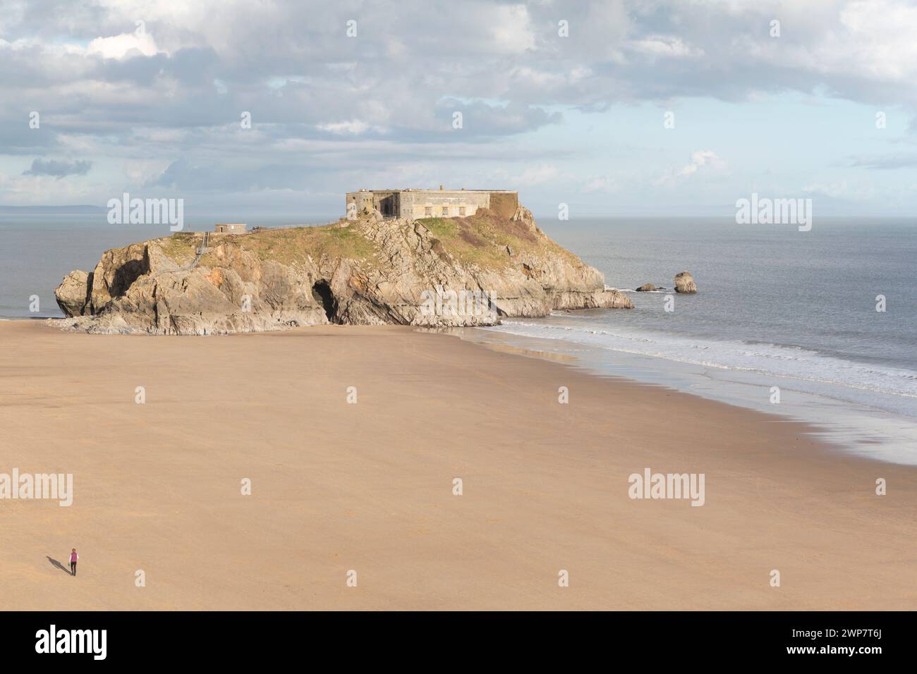 Regno Unito, Galles Tenby Beach e Santa Caterina di isola. Foto Stock