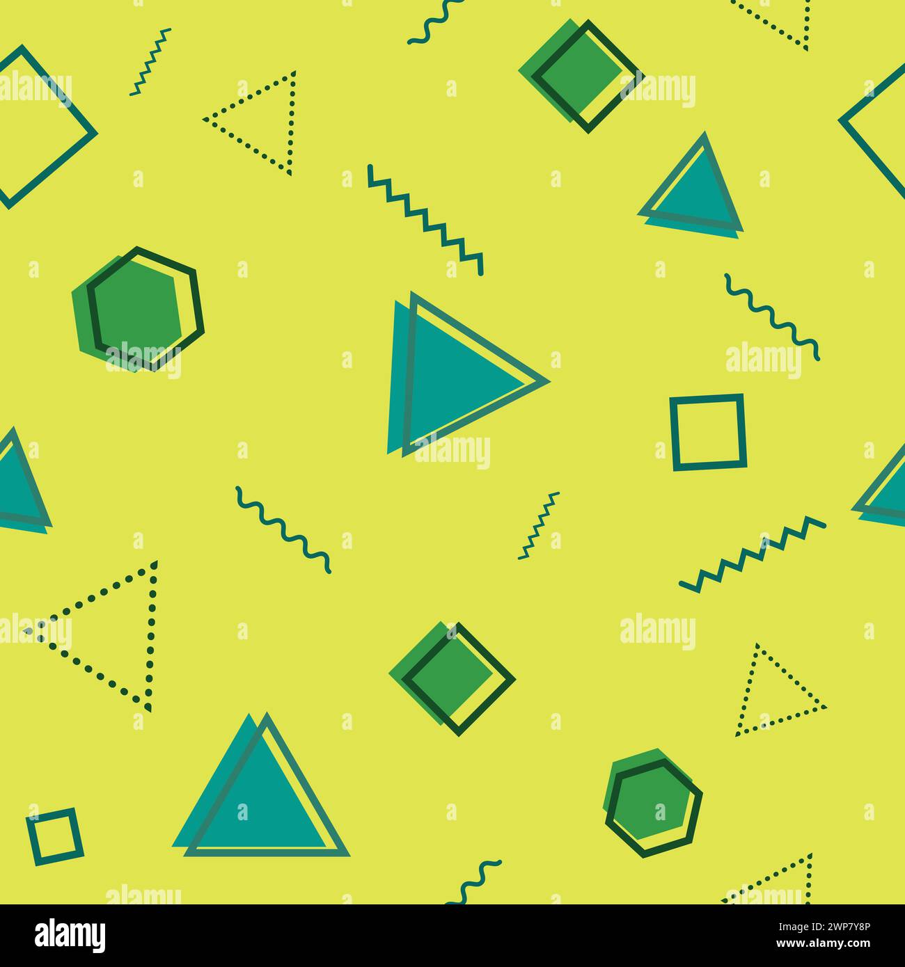 Titolo motivo geometrico senza cuciture con forme diverse. Ripetizione su sfondo giallo. Schema con triangoli, rombo ed esagoni Illustrazione Vettoriale