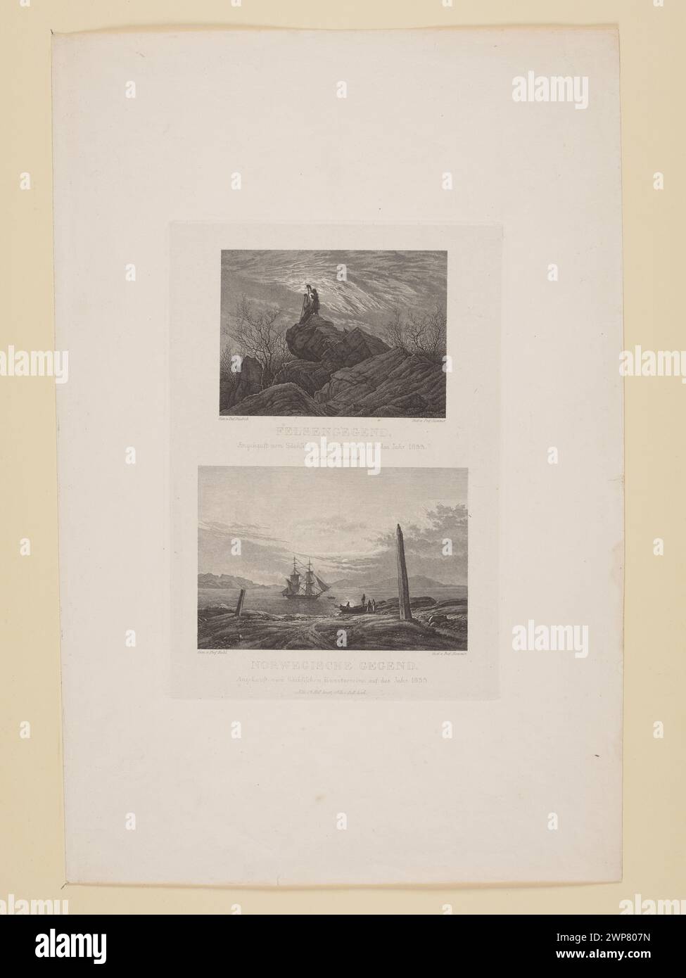 Una rappresentazione del 1833 di un paesaggio roccioso norvegese di Christian Gottlob Hammer, Johan Christian Clausen Dahl e Caspar David Friedrich, associati alla Saxon Art Society di Dresda. Foto Stock