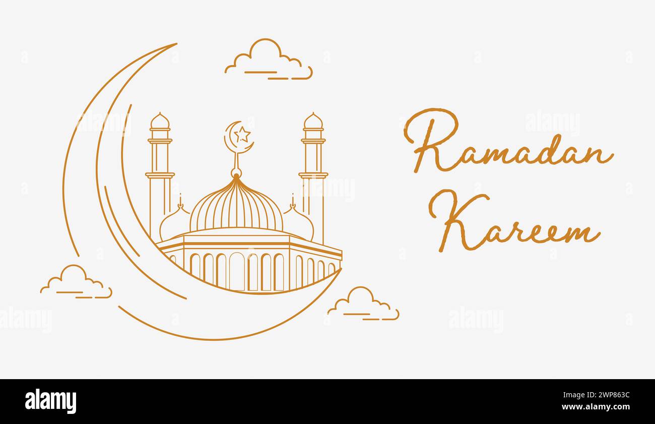 Ramadan Kareem Design con Mosque Line Art sfondo illustrazione vettoriale Illustrazione Vettoriale