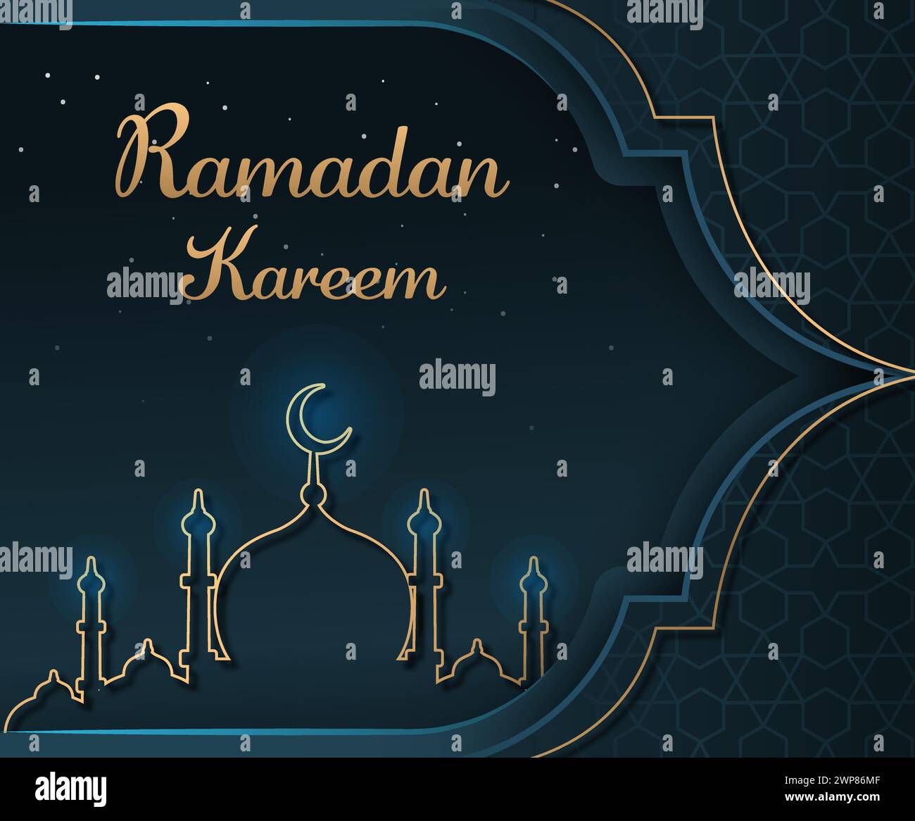 Ramadan Kareem Design con Mosque Line Art sfondo illustrazione vettoriale Illustrazione Vettoriale