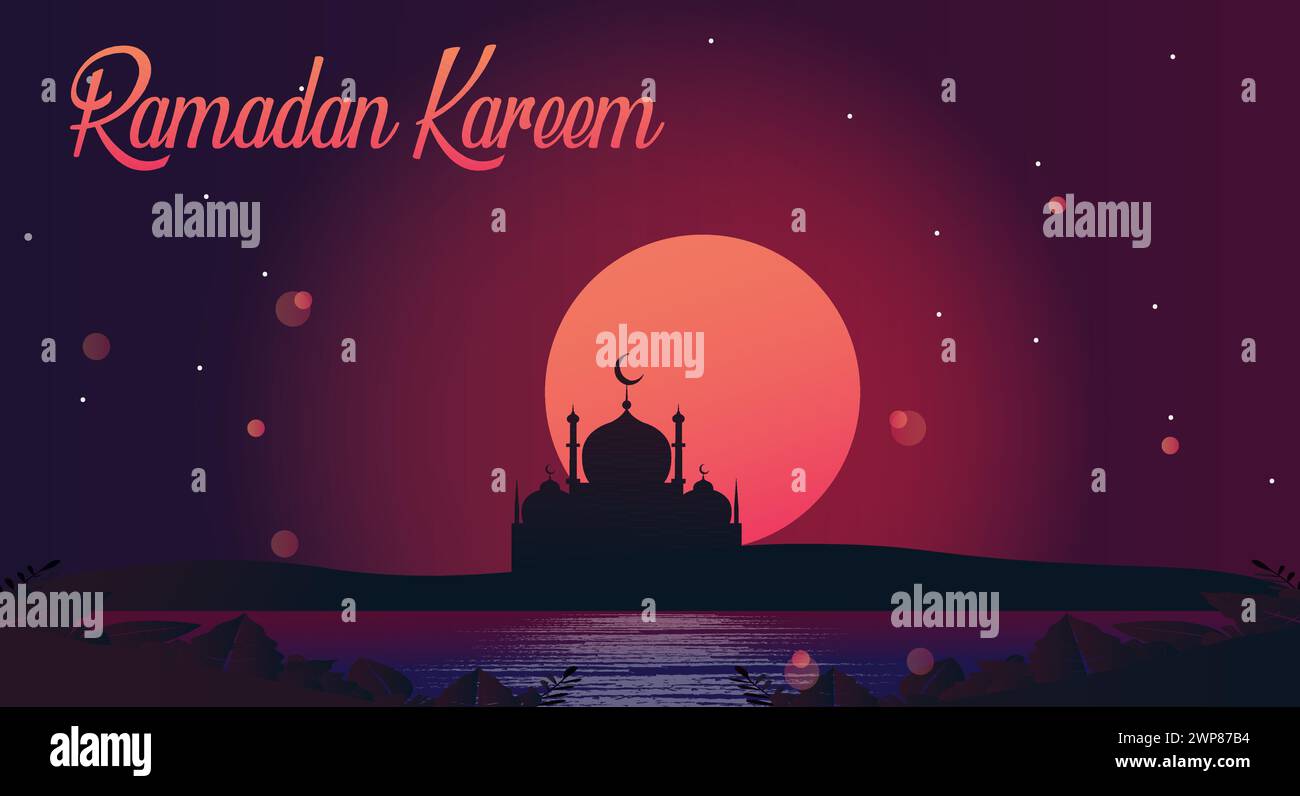 Ramadan Kareem Design con moschea in sfondo sfumato illustrazione vettoriale Illustrazione Vettoriale