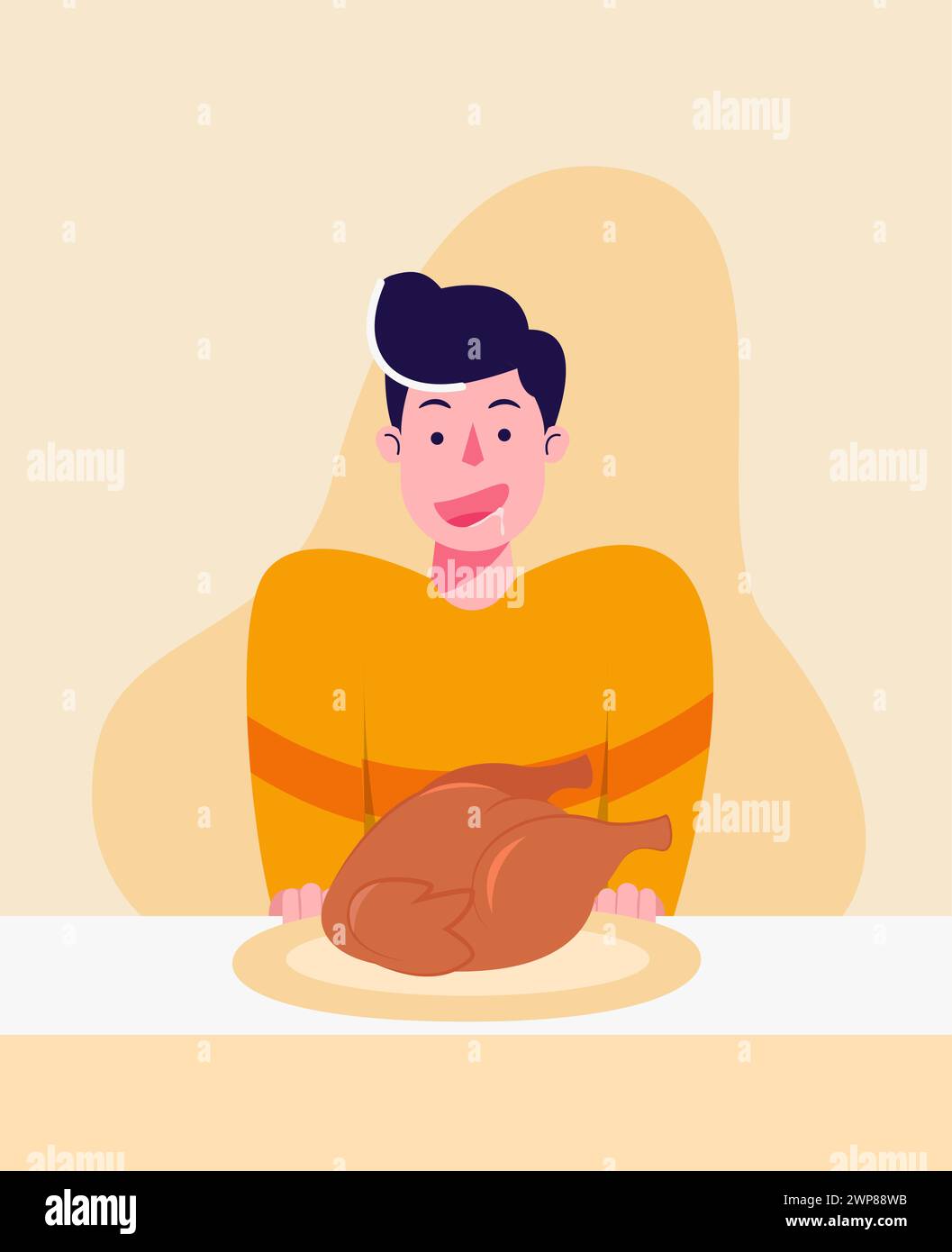 Felice personaggio maschile iftar Eat Chicken Vector illustrazione Illustrazione Vettoriale