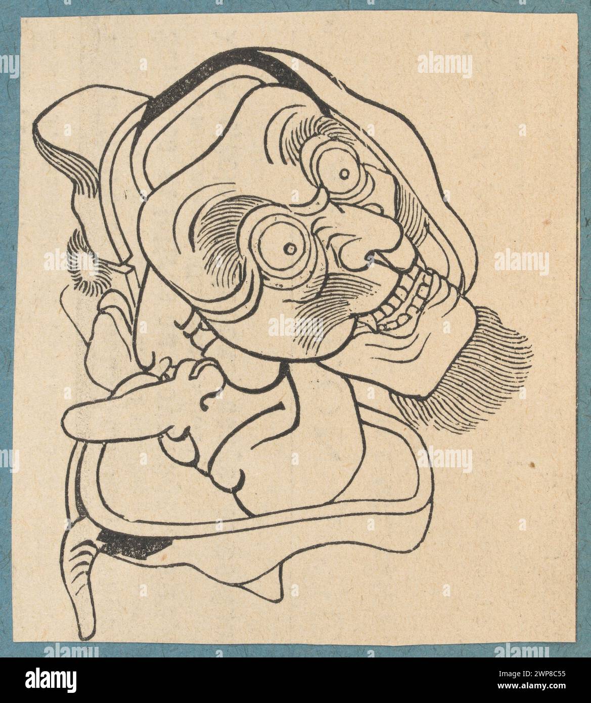 Illustrazione raffigurante due maschere da teatro tra il 1890 e il 1895, che mostra design, materiale e simbolismo teatrale. Foto Stock