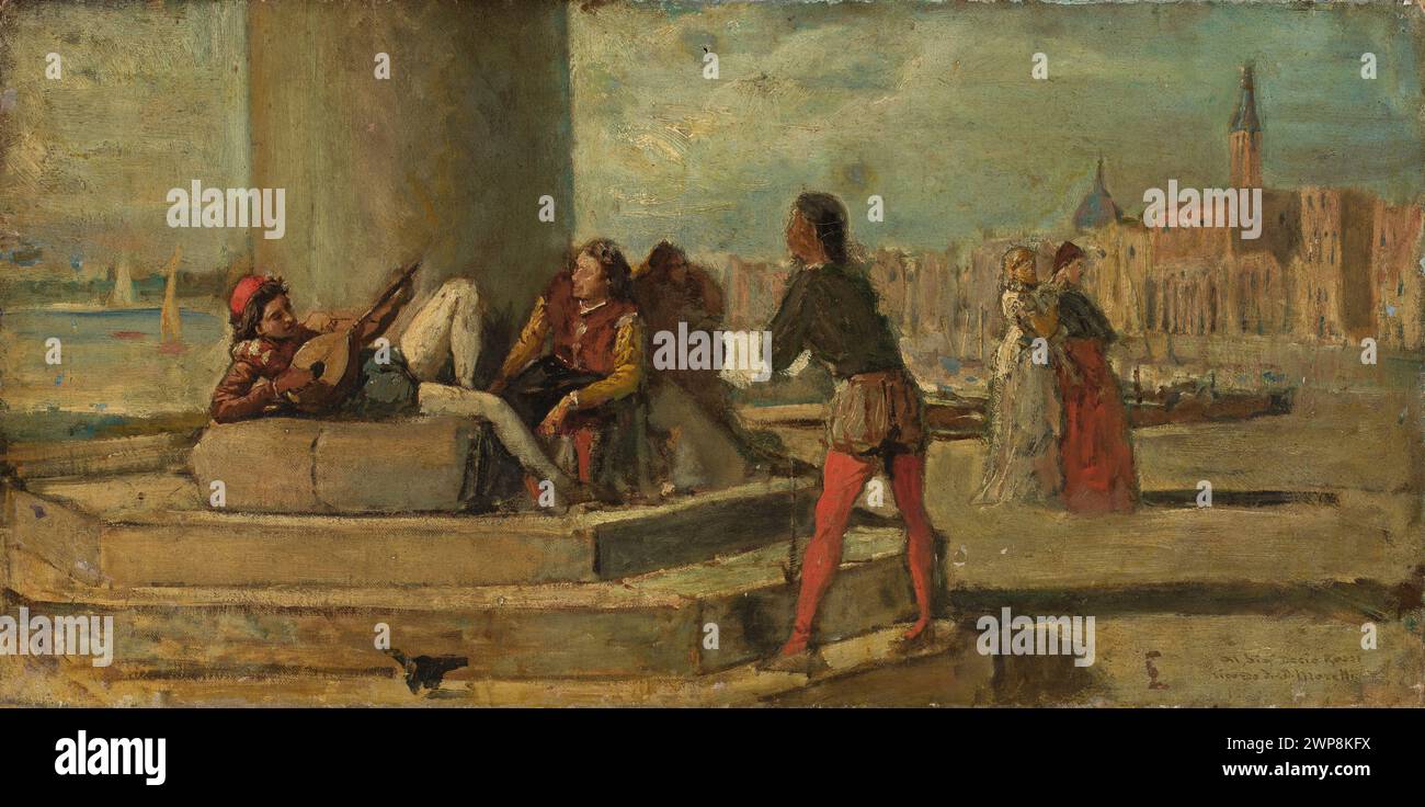 Un dipinto italiano del XIX secolo di Domenico Morelli che raffigura una scena generica con Venezia sullo sfondo, parte della collezione di Eugenia Kierbedziowa. Foto Stock
