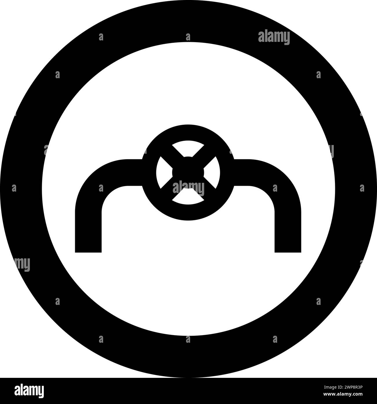 Tubo con valvola tubazione con raccordo rubinetto per il controllo del flusso icona del sistema industriale in cerchio di colore nero immagine vettoriale stile di contorno solido Illustrazione Vettoriale