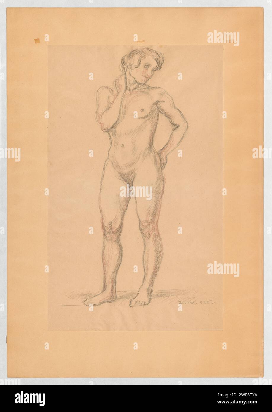 Dipinto figurativo intitolato "Standing Act" creato da Zygmunt Waliszewski nel 1935, raffigurante una figura umana in posa verticale. Foto Stock