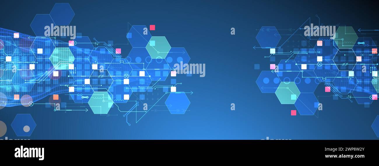 Concetto di Big Data a wireframe. Illustrazione astratta del vettore futuristico digitale su sfondo tecnologico. Arte disegnata a mano. Illustrazione Vettoriale