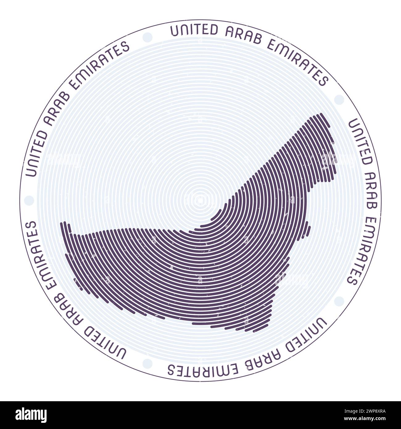 Archi radiali a forma di EAU. Icona Country round. Poster con logo degli Emirati Arabi Uniti. Elegante illustrazione vettoriale. Illustrazione Vettoriale