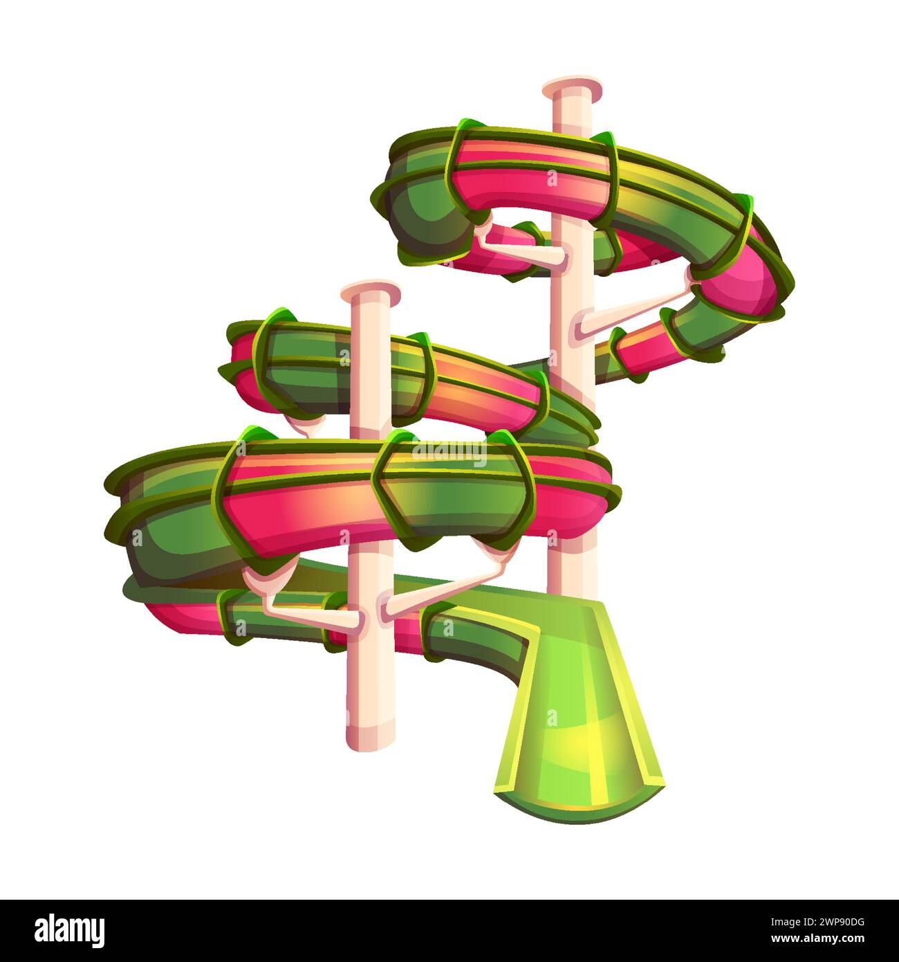 Icona vettoriale a colori della slitta a serpentina. Scivolo a spirale per gli ospiti del parco acquatico, isolato su sfondo bianco Illustrazione Vettoriale