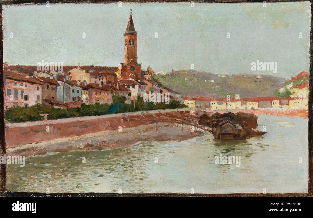 Vista Verona da Wie , sketch; Gierymski, Aleksander (1850-1901), circa 1900 (1898-00-00-1901-00-00-00); ADYGA (fiume), Young Poland (Styl), Verona (Italia), fiumi, vedute della città, vedute di città italiane, colline, acquisto (provenienza) Foto Stock