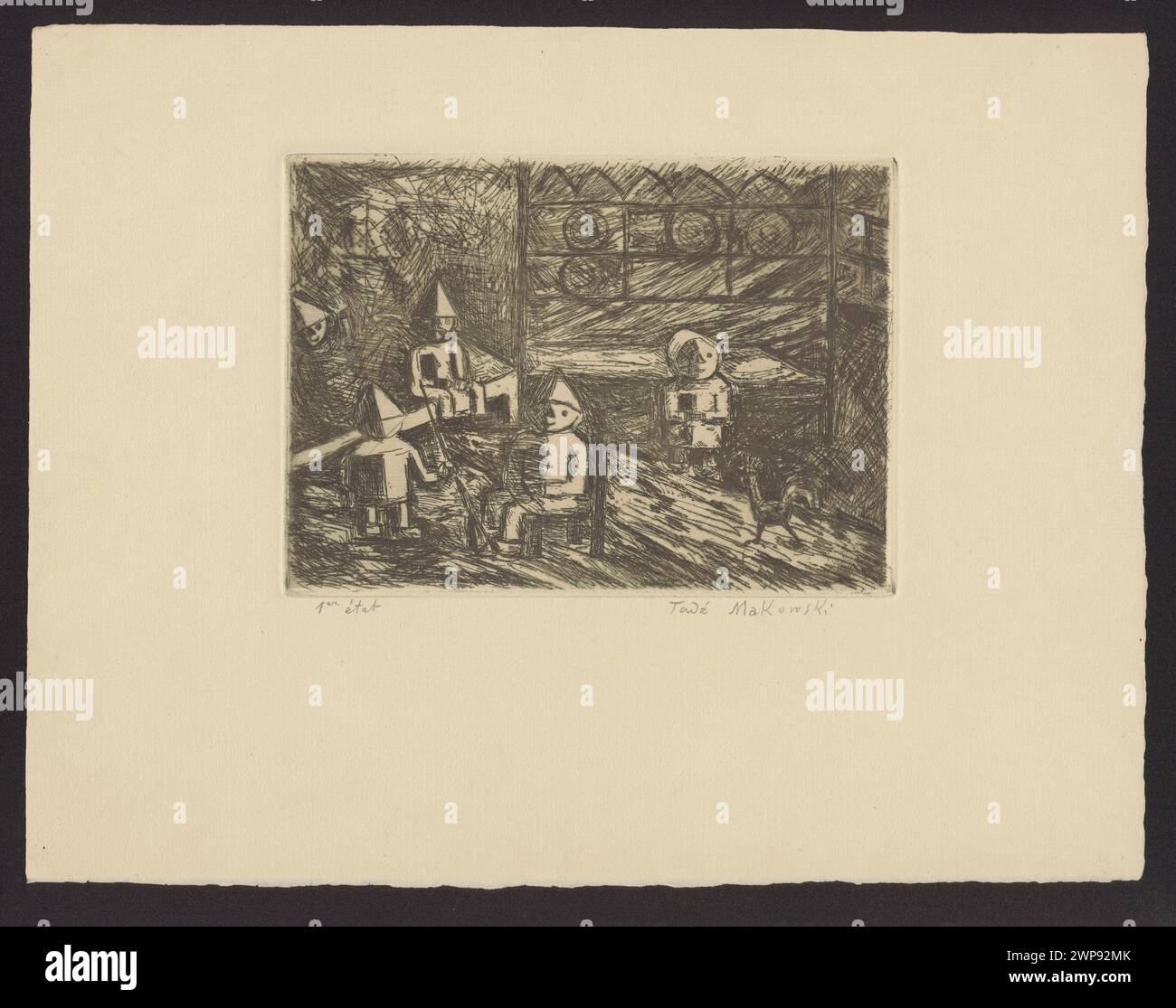 Un dipinto del 1931 di Tadeusz Makowski che mostra una scena di stagno con alberi e riflessi stilizzati, che riflette la pittura paesaggistica polacca dell'inizio del XX secolo. Foto Stock