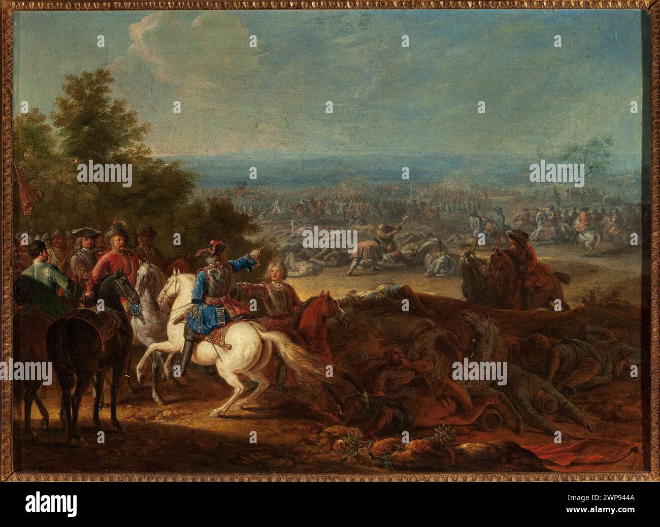 Dipinto fiammingo di Adam Frans van der Meulen, tardo XVII secolo, raffigurante re Jan Sobieski vicino a Vienna durante la Battaglia di Vienna (1683). Comprende cavalleria, campo di battaglia, paesaggio e contesto militare storico. Foto Stock