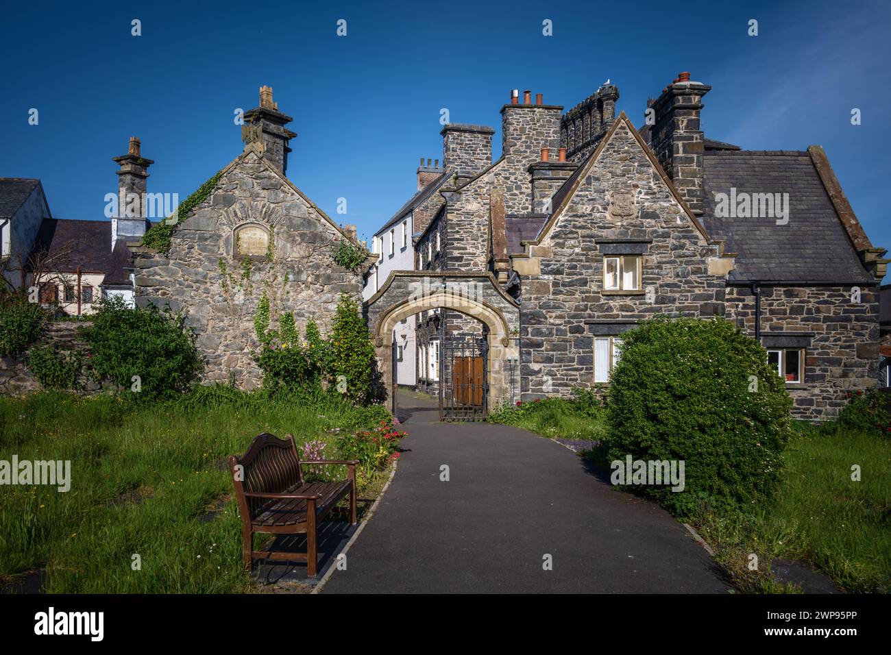 Case in pietra, Llanrwst, Galles Foto Stock
